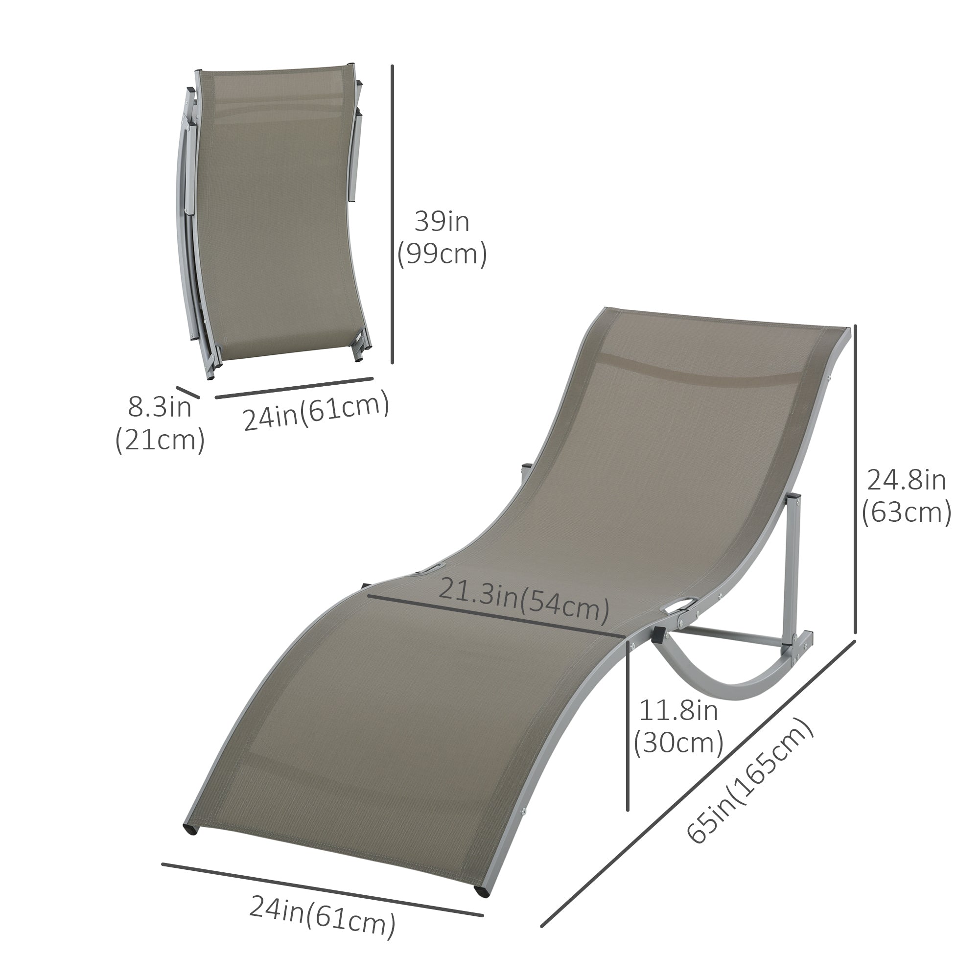 Outsunny Pool Chaise Lounge Chairs Set of 2, S-shaped Foldable Outdoor Chaise Lounge Chair Reclining for Patio Beach Garden With 264lbs Weight Capacity, Light Grey