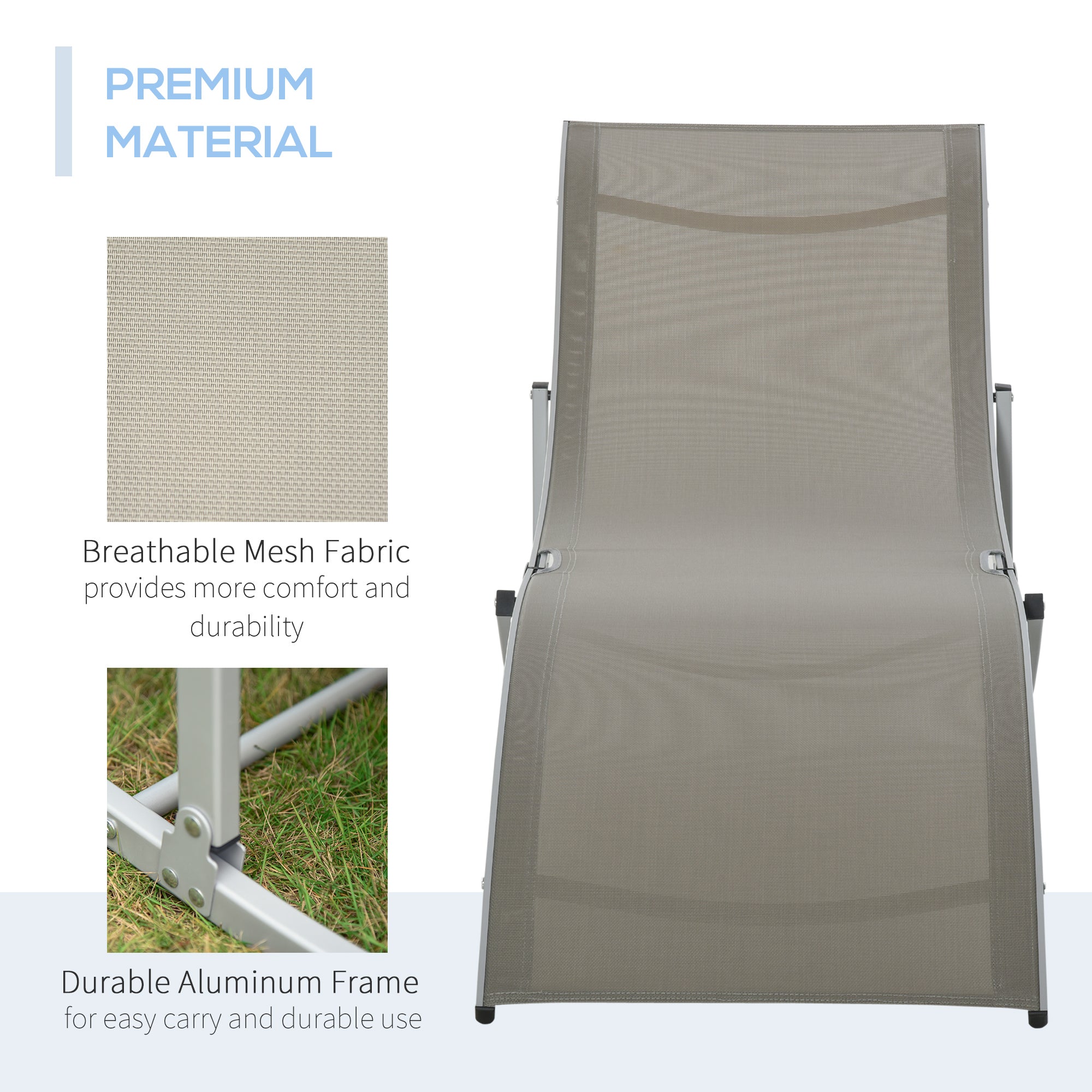 Outsunny Pool Chaise Lounge Chairs Set of 2, S-shaped Foldable Outdoor Chaise Lounge Chair Reclining for Patio Beach Garden With 264lbs Weight Capacity, Light Grey
