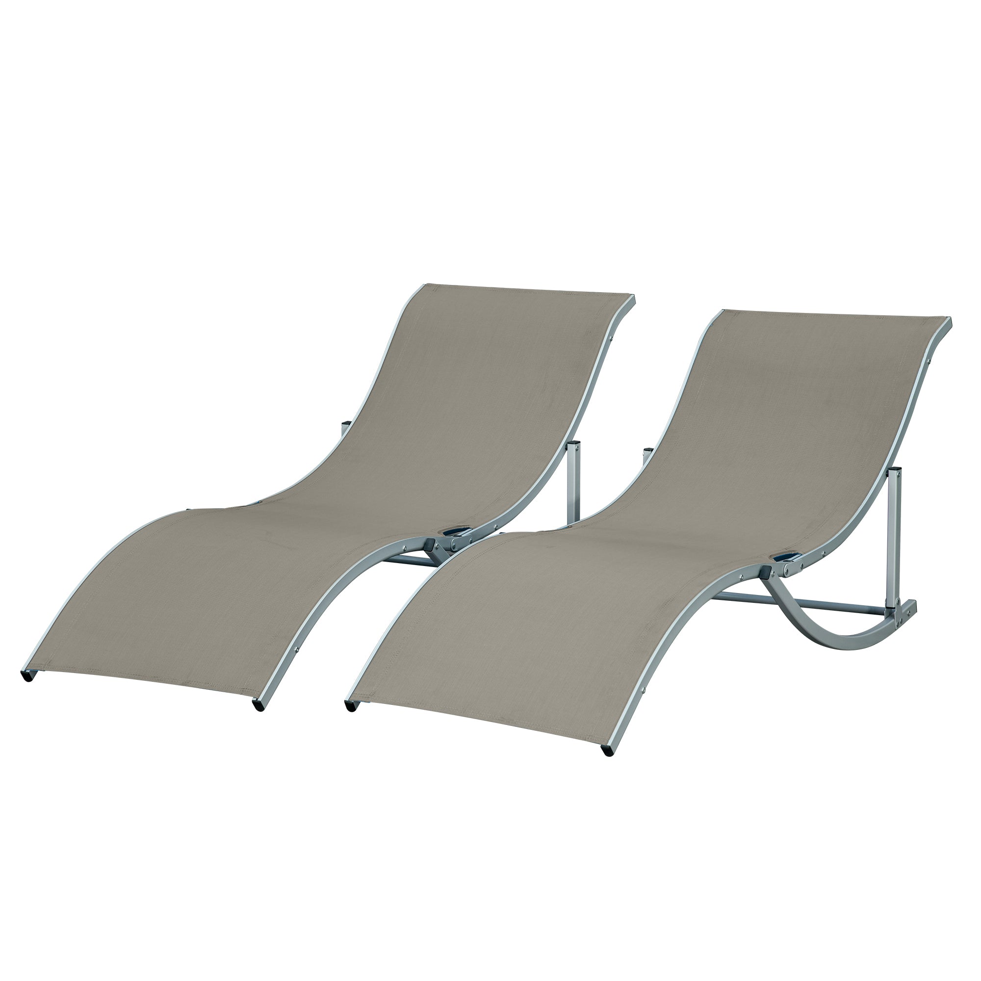 Outsunny Pool Chaise Lounge Chairs Set of 2, S-shaped Foldable Outdoor Chaise Lounge Chair Reclining for Patio Beach Garden With 264lbs Weight Capacity, Light Grey