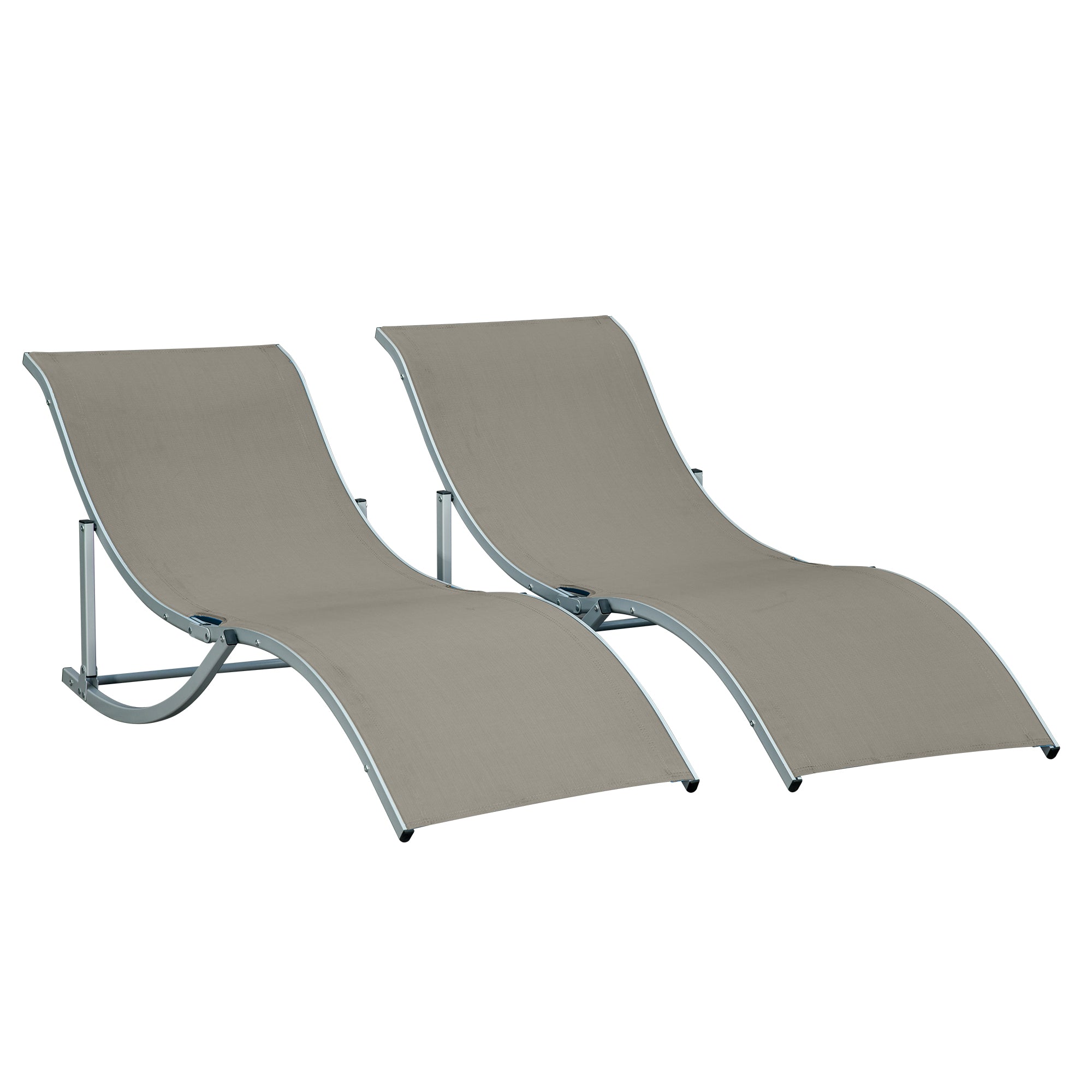 Outsunny Pool Chaise Lounge Chairs Set of 2, S-shaped Foldable Outdoor Chaise Lounge Chair Reclining for Patio Beach Garden With 264lbs Weight Capacity, Light Grey