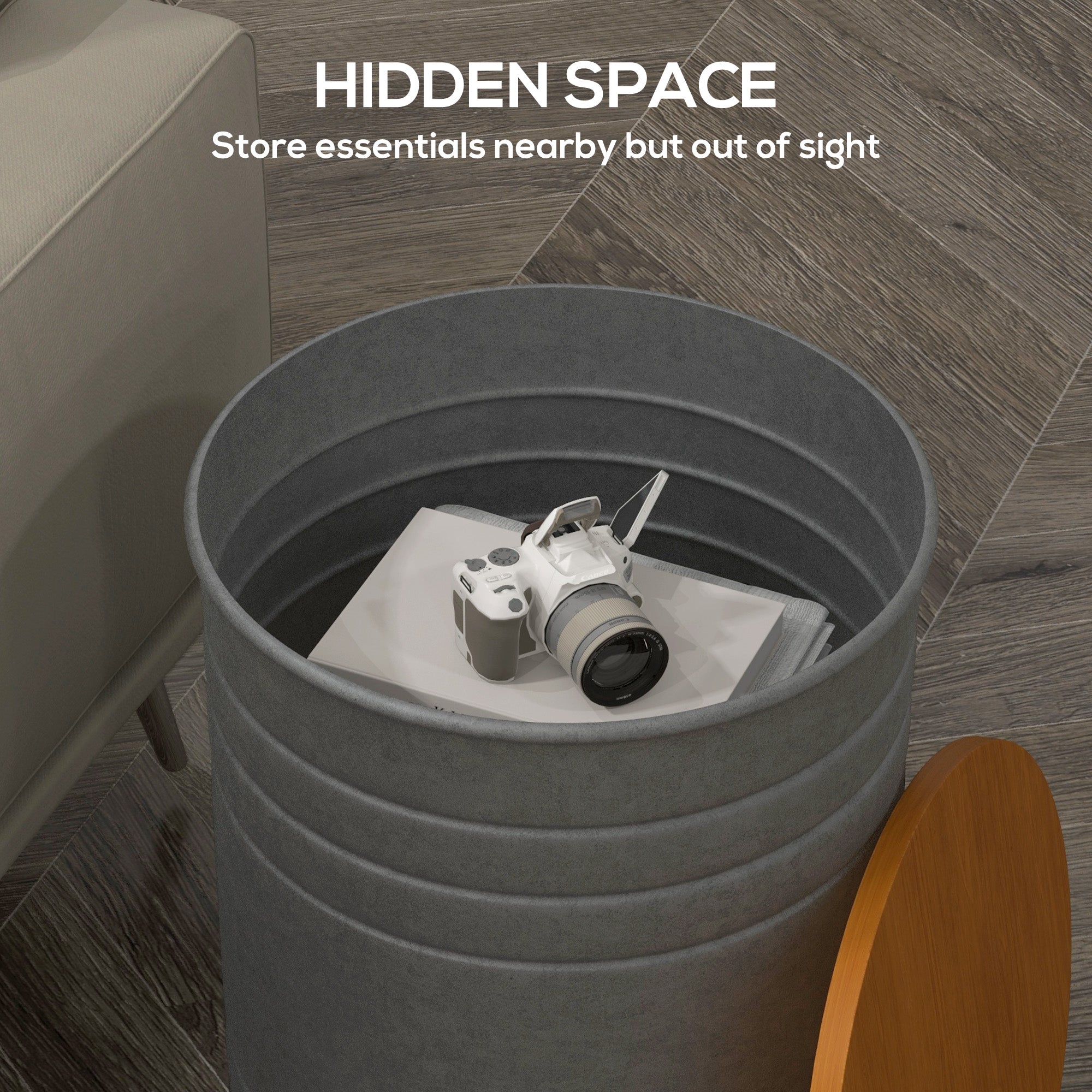 HOMCOM Nesting Tables, Side Table Set of 2, Round Coffee Table with Removable Wood Lid, Metal Frame and Hidden Space, Industrial End Tables for Living Room, Grey