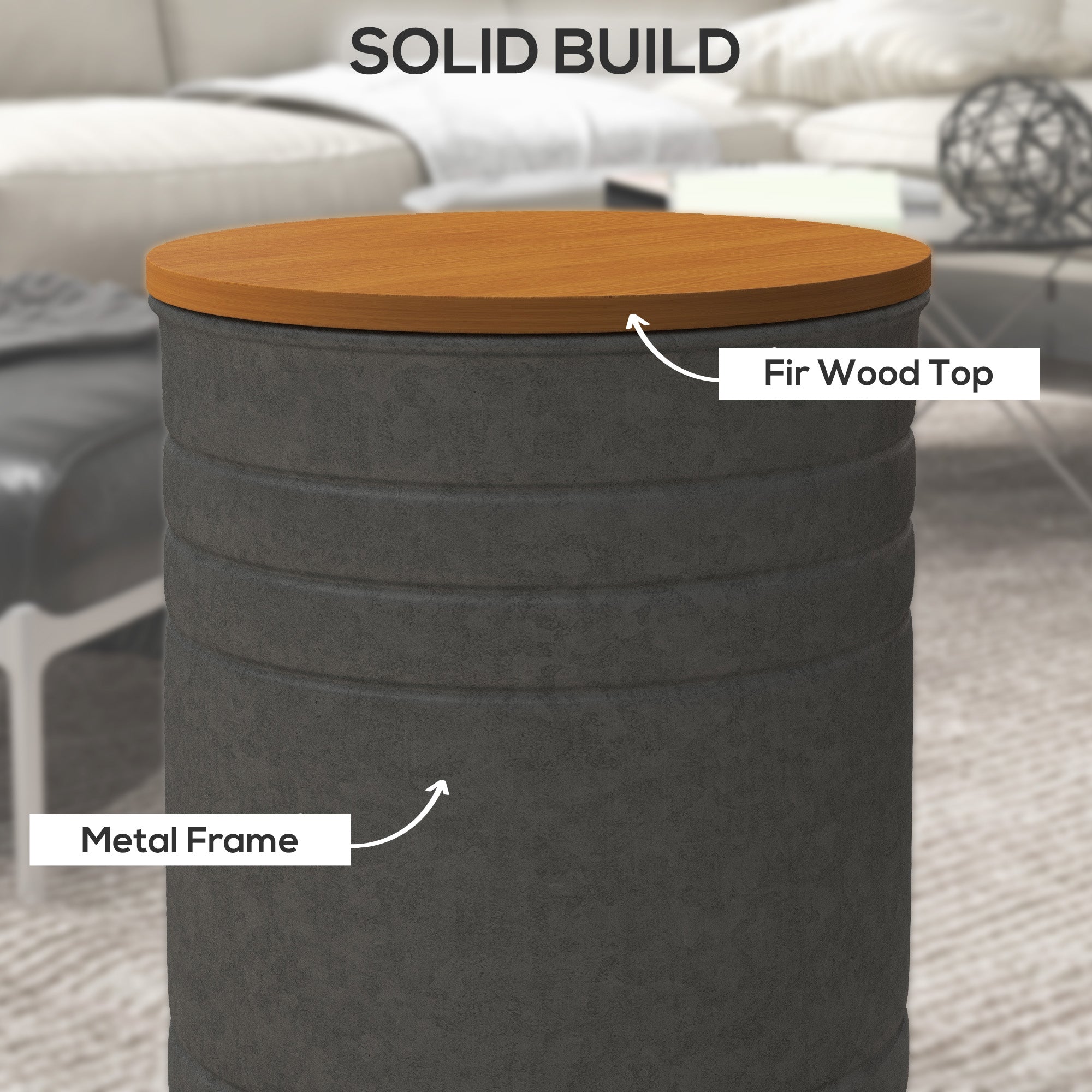 HOMCOM Nesting Tables, Side Table Set of 2, Round Coffee Table with Removable Wood Lid, Metal Frame and Hidden Space, Industrial End Tables for Living Room, Grey