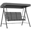 Outsunny 3 Seater Outdoor Swing Chair with Adjustable Canopy, Metal Porch Swing Bench for Patio, Garden, Backyard, Lawn, Dark Grey