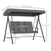 Outsunny 3 Seater Outdoor Swing Chair with Adjustable Canopy, Metal Porch Swing Bench for Patio, Garden, Backyard, Lawn, Dark Grey