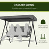Outsunny 3 Seater Outdoor Swing Chair with Adjustable Canopy, Metal Porch Swing Bench for Patio, Garden, Backyard, Lawn, Dark Grey