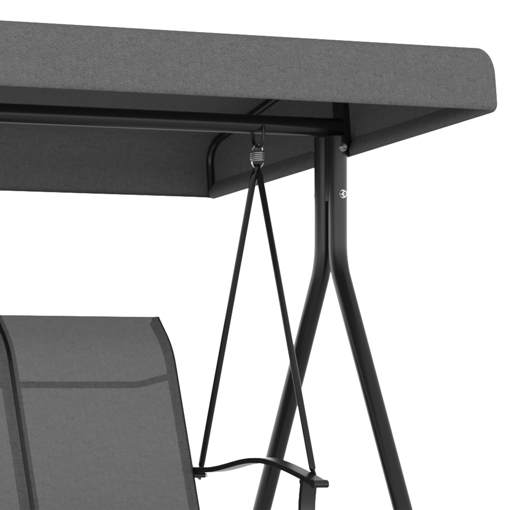 Outsunny 3 Seater Outdoor Swing Chair with Adjustable Canopy, Metal Porch Swing Bench for Patio, Garden, Backyard, Lawn, Dark Grey