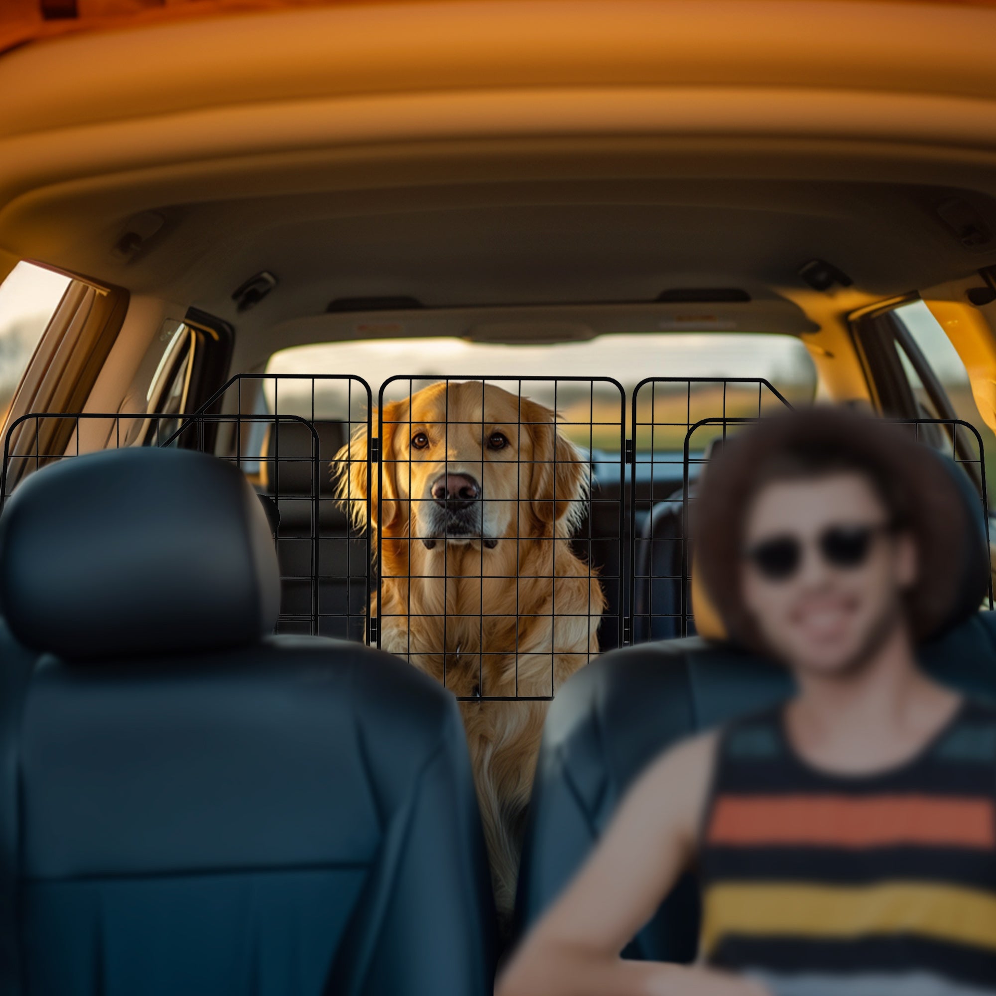 PawHut Dog Guard for SUVs, Vehicles, Vans, Car Barrier with Adjustable Width, Foldable Headrest, Mesh Dog Guard for Travel, Black