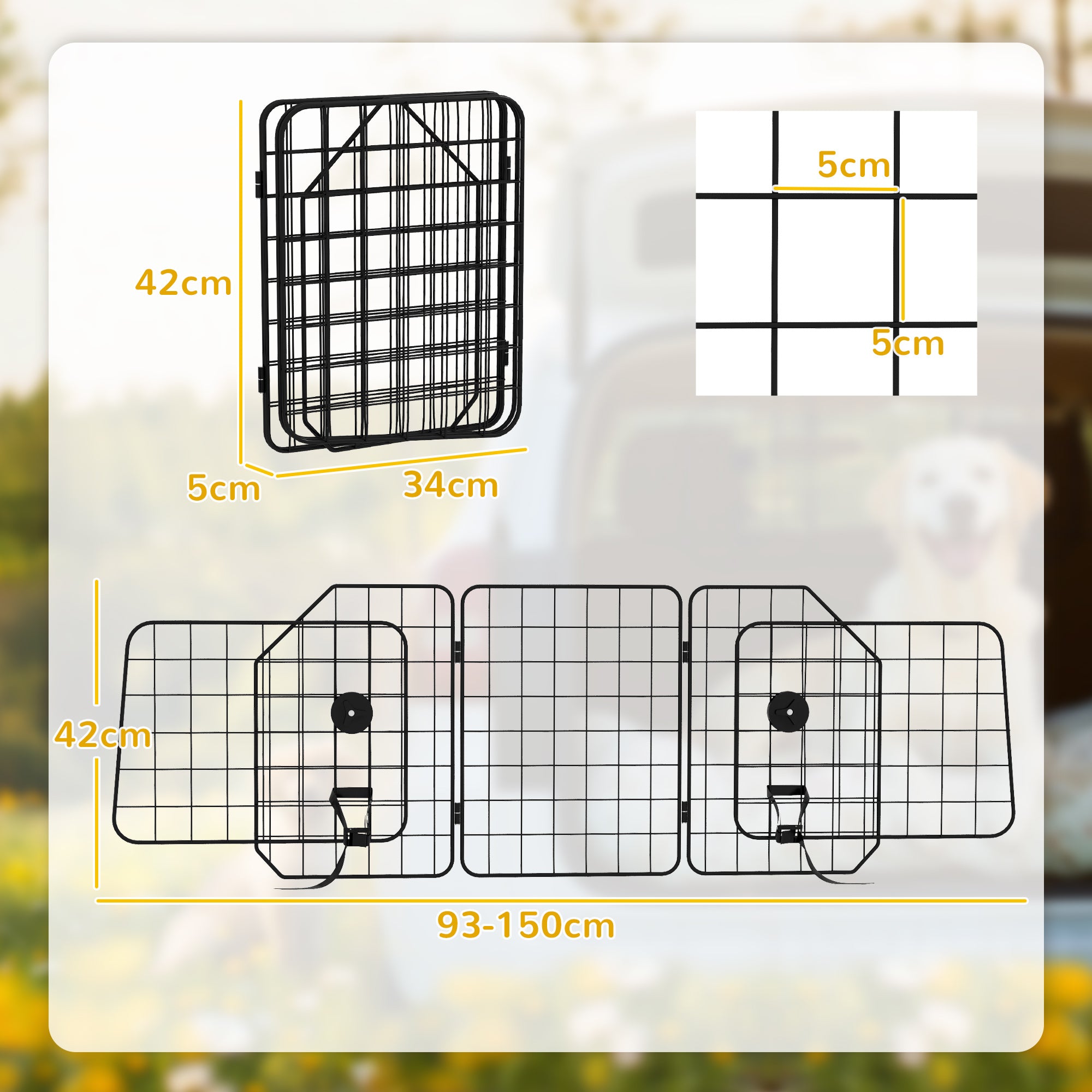 PawHut Dog Guard for SUVs, Vehicles, Vans, Car Barrier with Adjustable Width, Foldable Headrest, Mesh Dog Guard for Travel, Black
