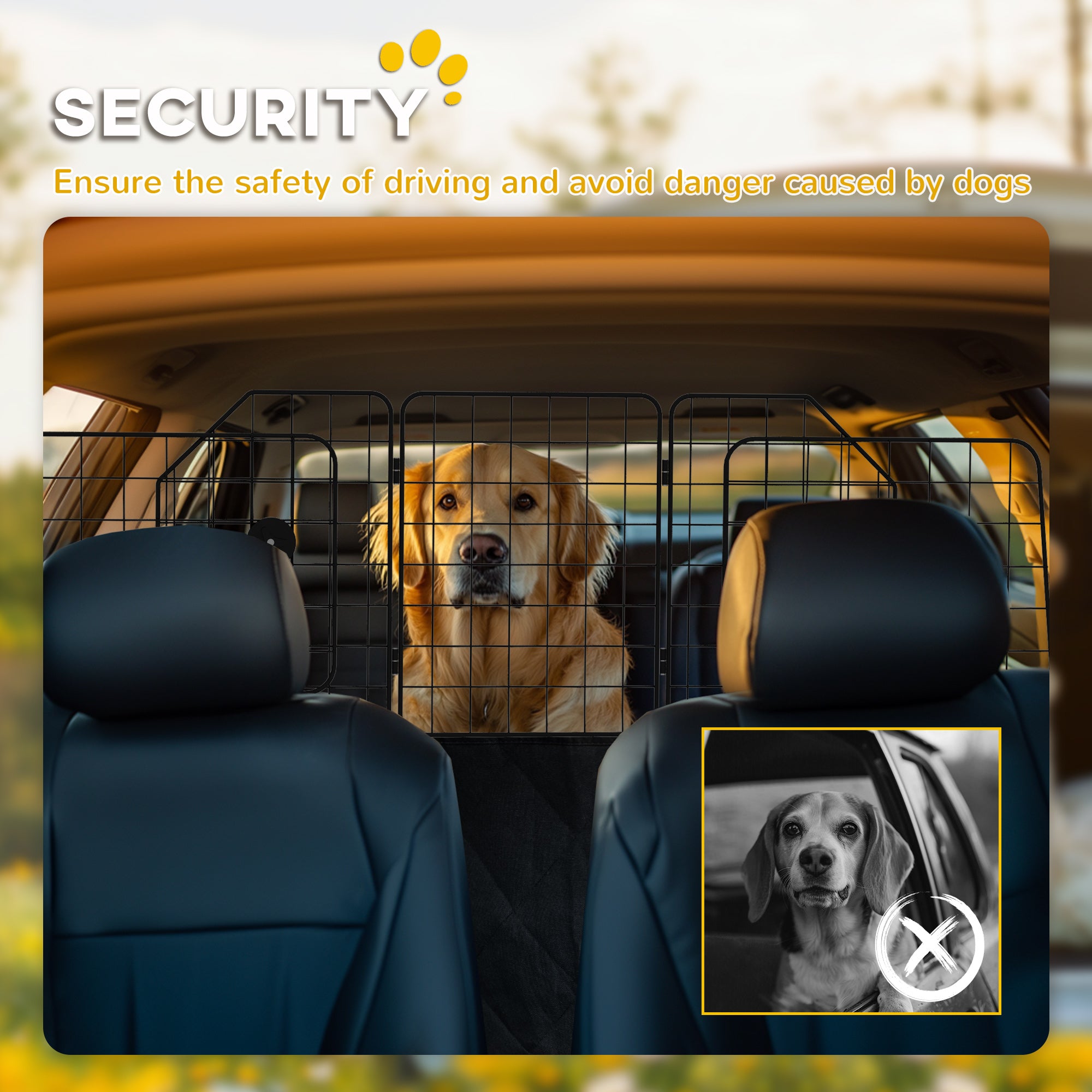 PawHut Dog Guard for SUVs, Vehicles, Vans, Car Barrier with Adjustable Width, Foldable Headrest, Mesh Dog Guard for Travel, Black