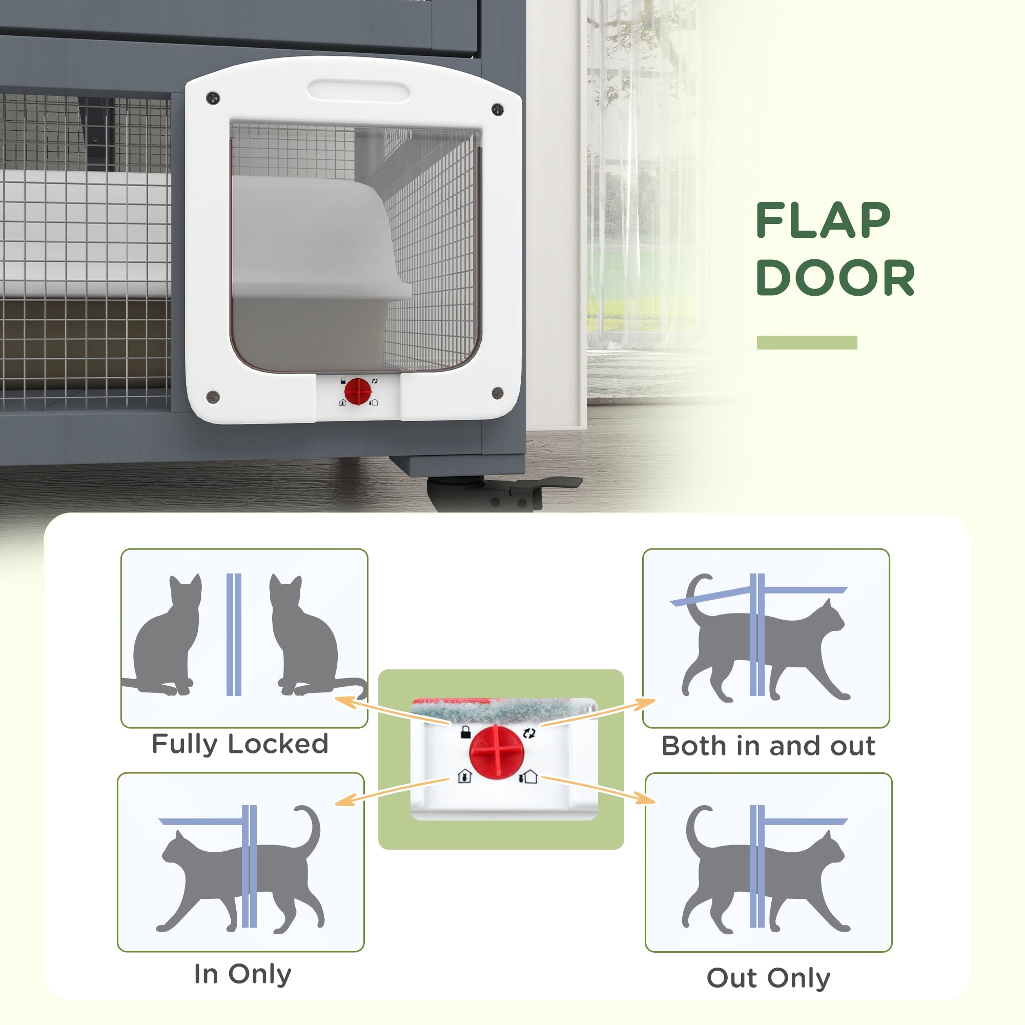 PawHut Wooden Cat House for Indoor Cats 3 Levels Cat Condo Cat Villa on Wheels with Cat Flap Door Platforms Hammock Openable Top for 2 Cats, Light Grey