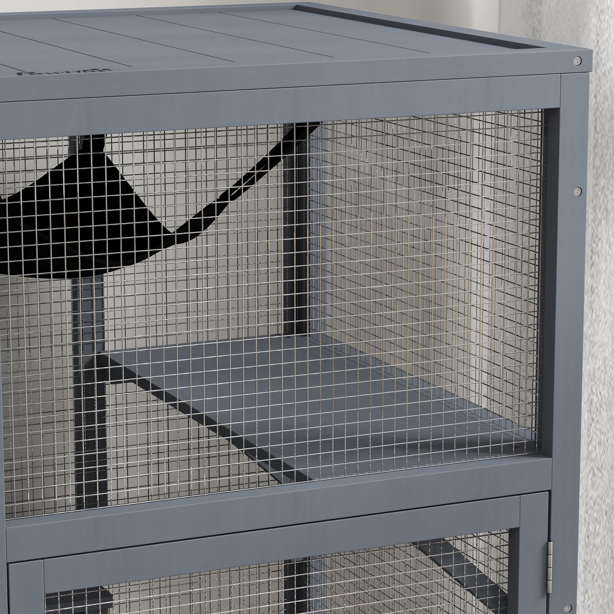 PawHut Cat Cage House, Catio Cat Outdoor Enclosure on Wheels, Weather-Resistant Wooden Kitty Cage with Platforms, Hammock, Light Grey
