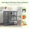PawHut Wooden Cat House for Indoor Cats 3 Levels Cat Condo Cat Villa on Wheels with Cat Flap Door Platforms Hammock Openable Top for 2 Cats, Light Grey