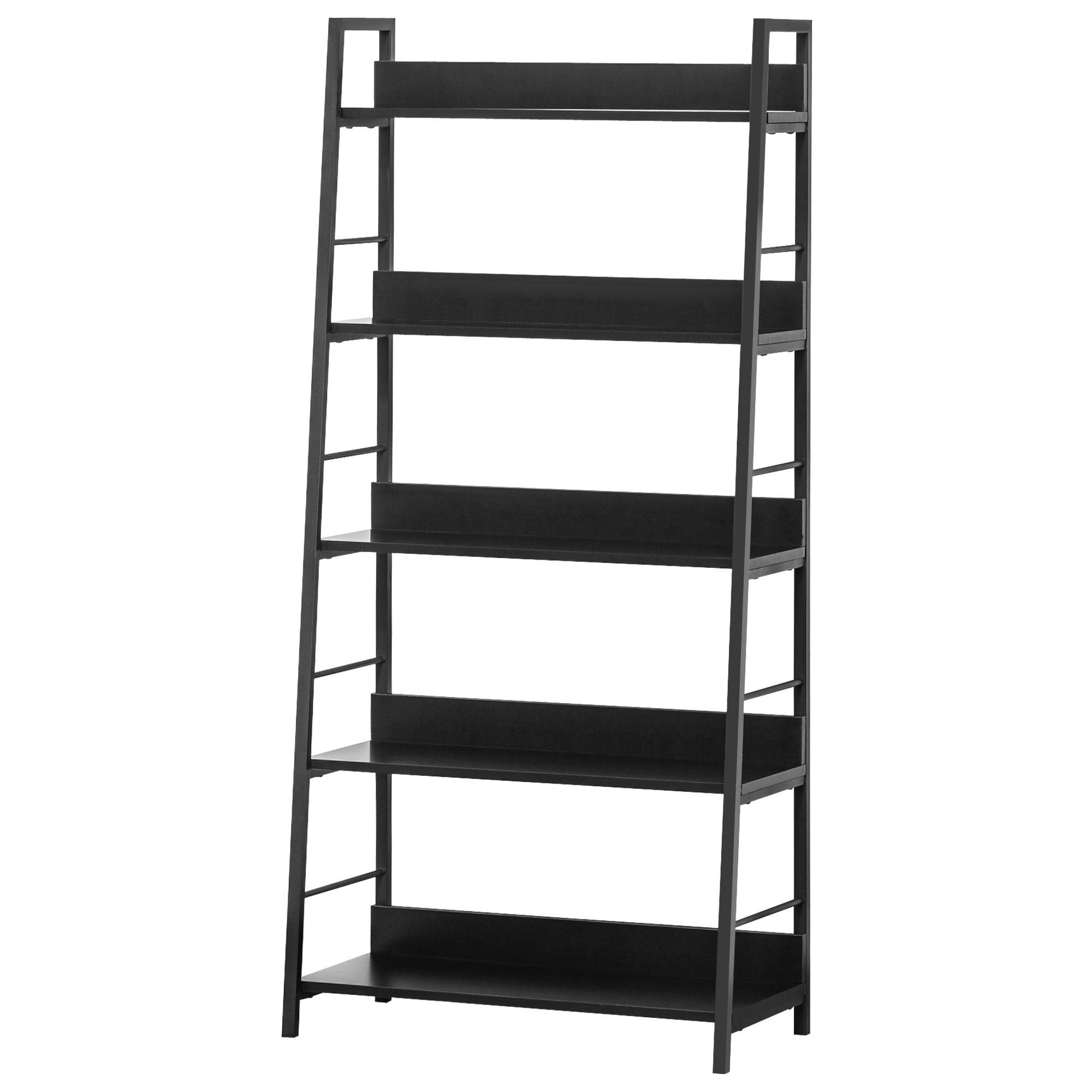 HOMCOM Modern Bookshelf Storage with 5-Tier Wide Shelving, Metal Frame, Wooden Bookcase for Living Room Library Home Furniture, Black
