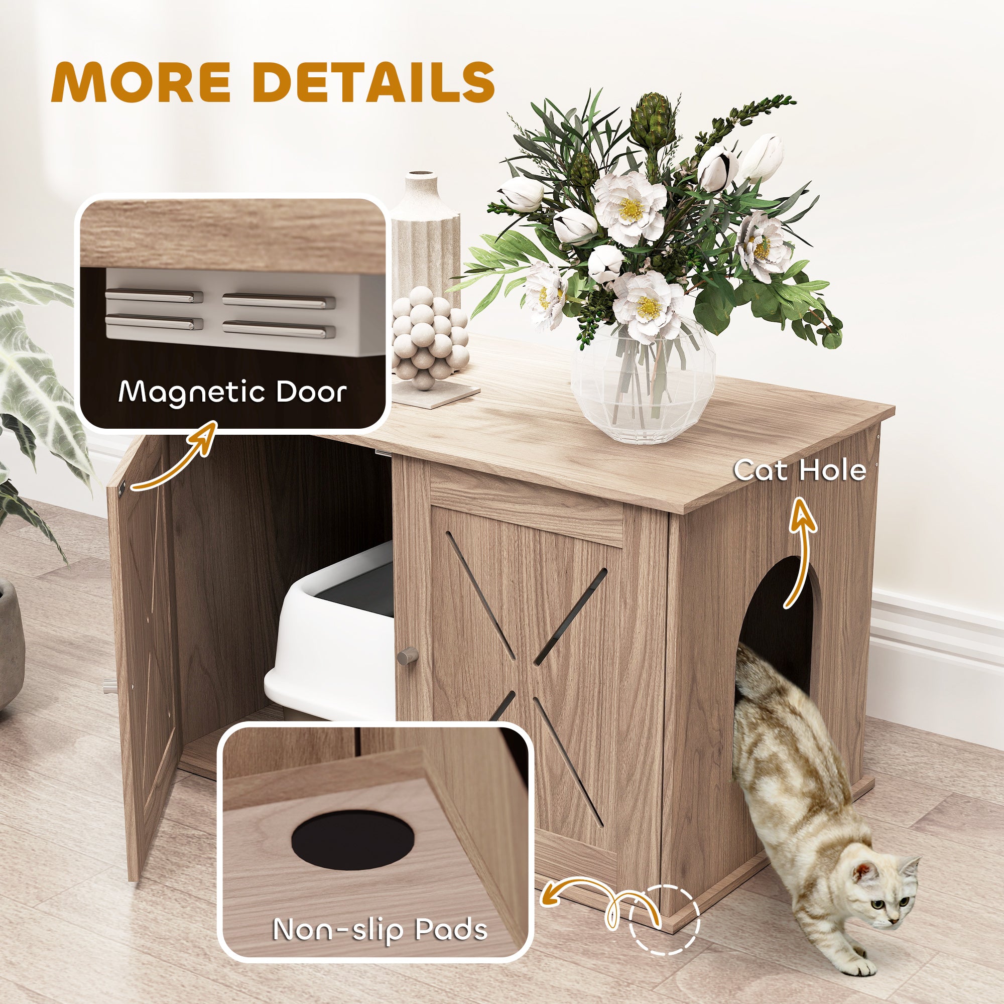 PawHut Cat Litter Box Enclosure, Hidden Cat Litter Box Furniture with Ventilated Door, Cat Hole, Cat Washroom, Indoor Cat House, Walnut