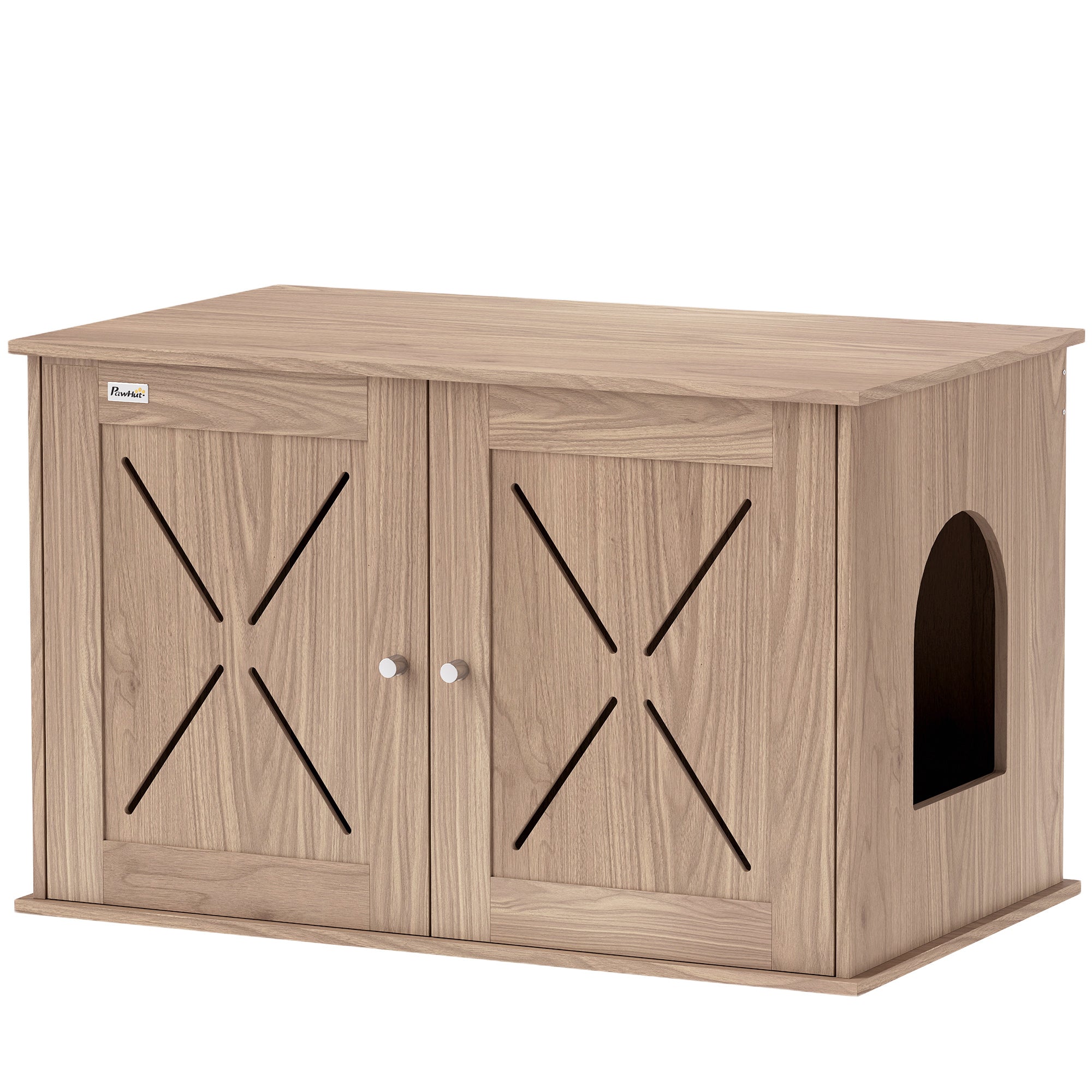 PawHut Cat Litter Box Enclosure, Cats House Litter Box Furniture with Double Doors and Side Entrance, Non-Slip Pads, Indoor Kitty House Hidden Washroom Toilet for Living Room, Walnut Brown