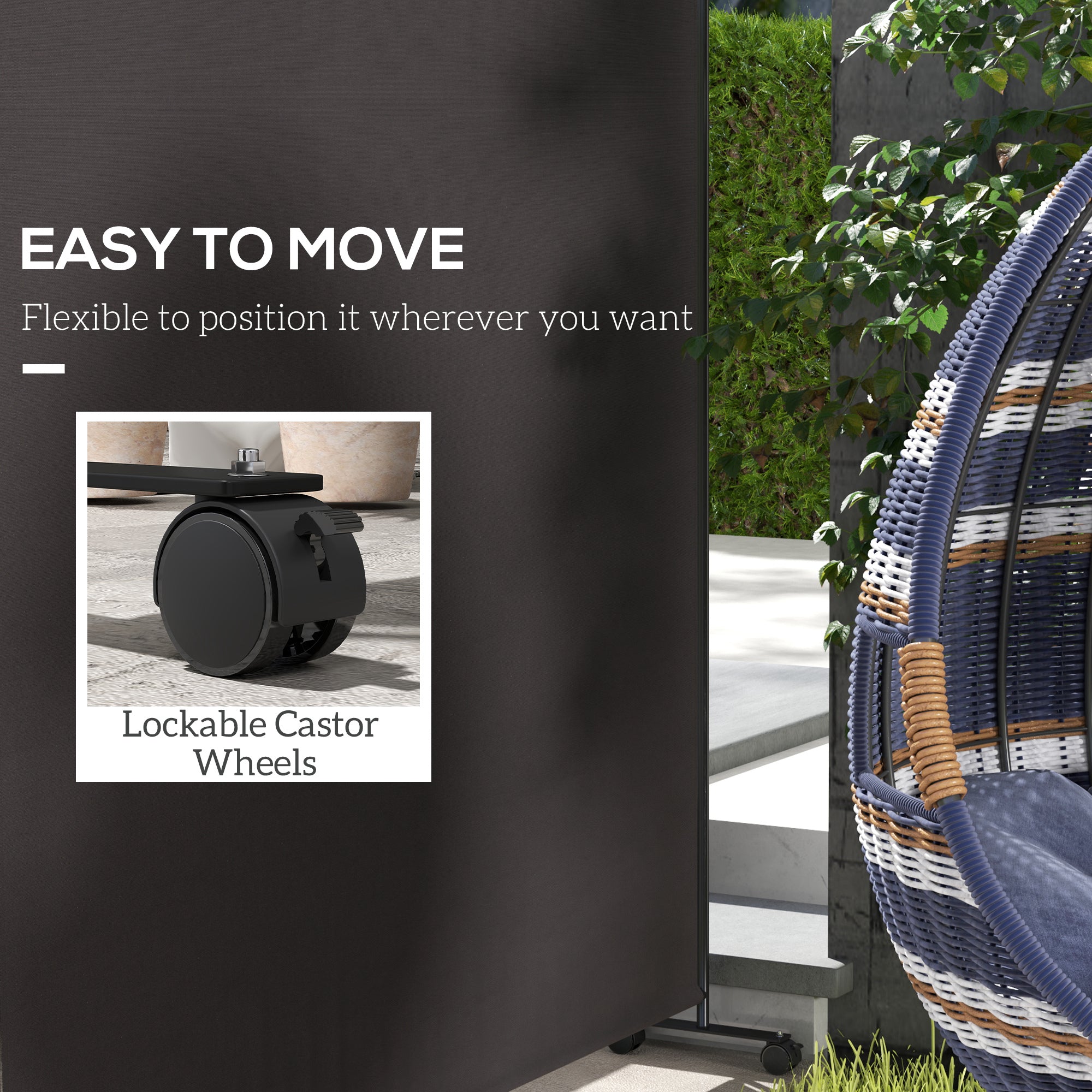 Outsunny Single Panel Room Divider with Lockable Wheels, 6ft Rolling Privacy Screen, Portable Freestanding Privacy Panel for Garden Backyard Deck Pool Hot Tub, Black