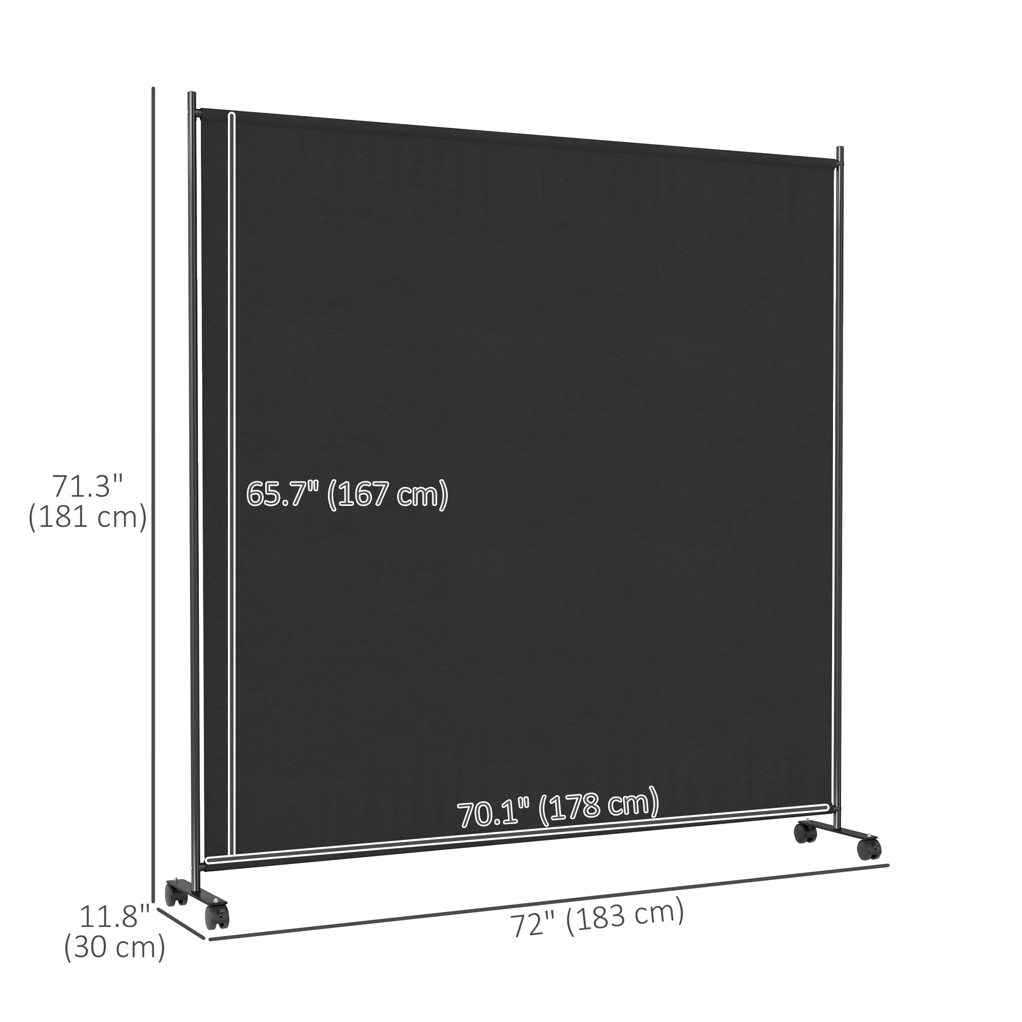 Outsunny Single Panel Room Divider with Lockable Wheels, 6ft Rolling Privacy Screen, Portable Freestanding Privacy Panel for Garden Backyard Deck Pool Hot Tub, Black