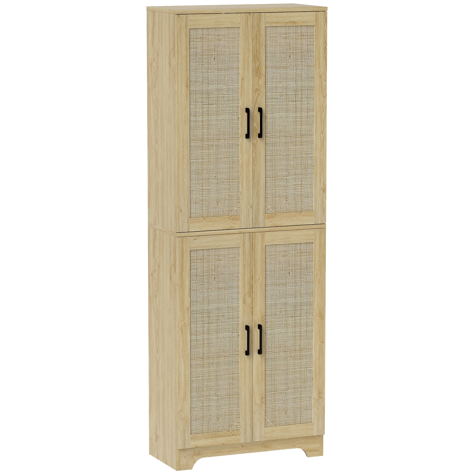 HOMCOM Kitchen Pantry Cabinet, 67" Tall Pantry Storage Cabinet Freestanding with 4 Rattan Doors and Adjustable Shelves, Cupboards Cabinet, Oak