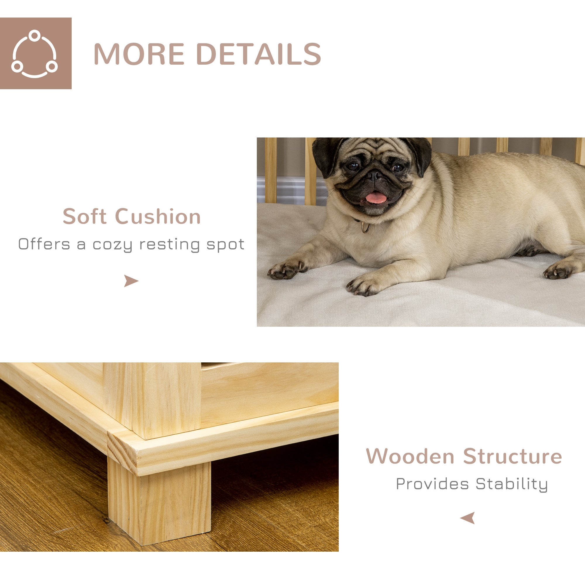 PawHut Wooden Dog Crate Furniture with Soft Cushion, Dog Crate End Table with Double Doors, Indoor Pet Crate for Small Medium Dogs