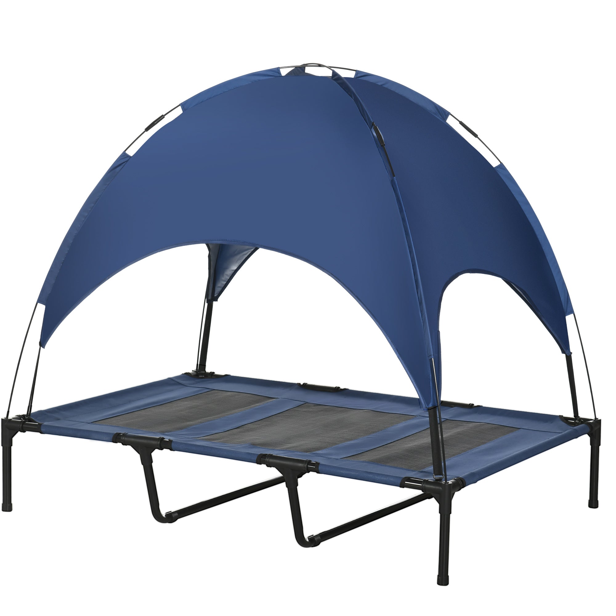 PawHut Raised Dog Bed Waterproof Elevated Pet Cot with Breathable Mesh UV Protection Canopy Blue, for XL Dogs, 122 x 92 x 108cm
