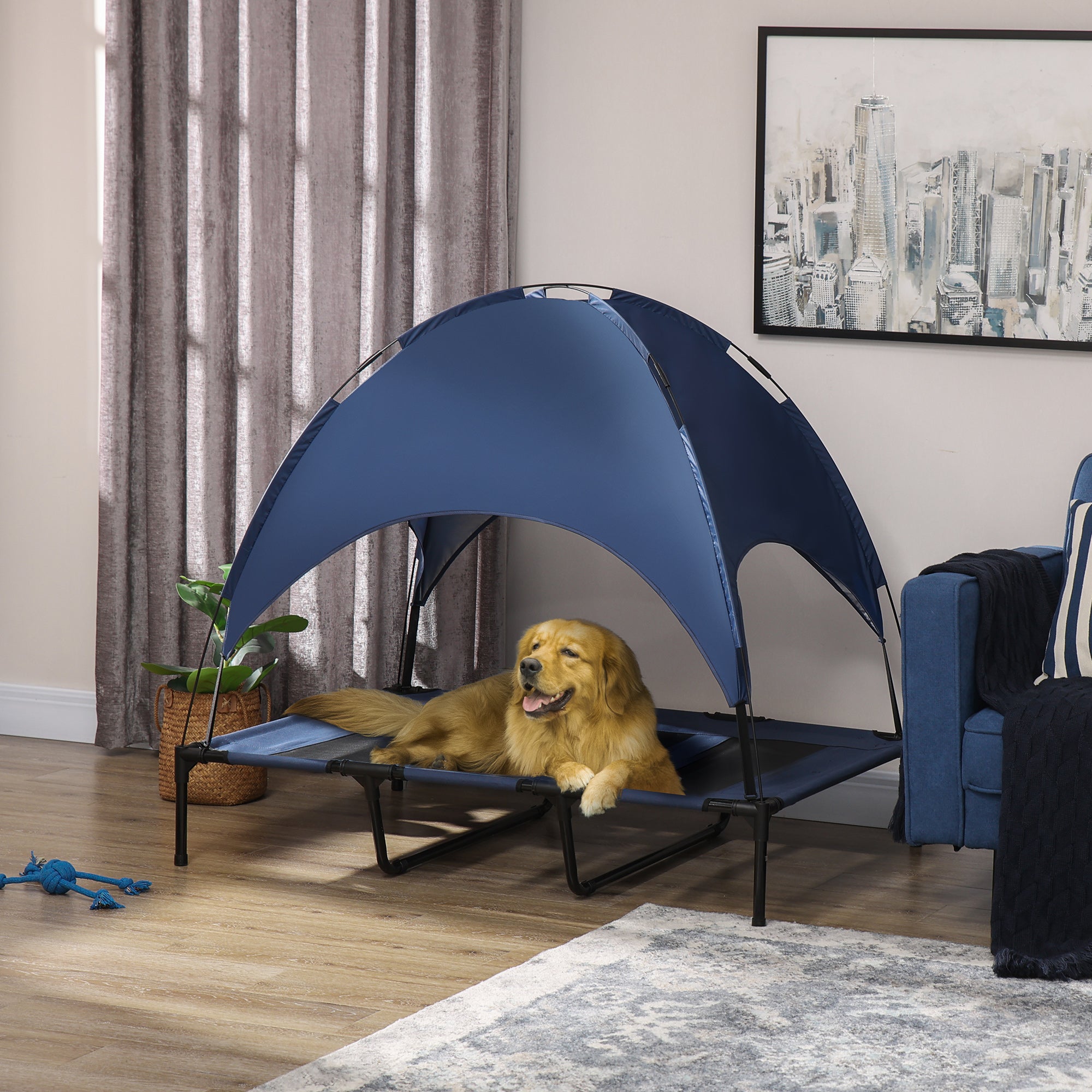 PawHut Elevated Dog Bed with Canopy, Portable Raised Dog Cot for XL Sized Dogs, Indoor & Outdoor, 48