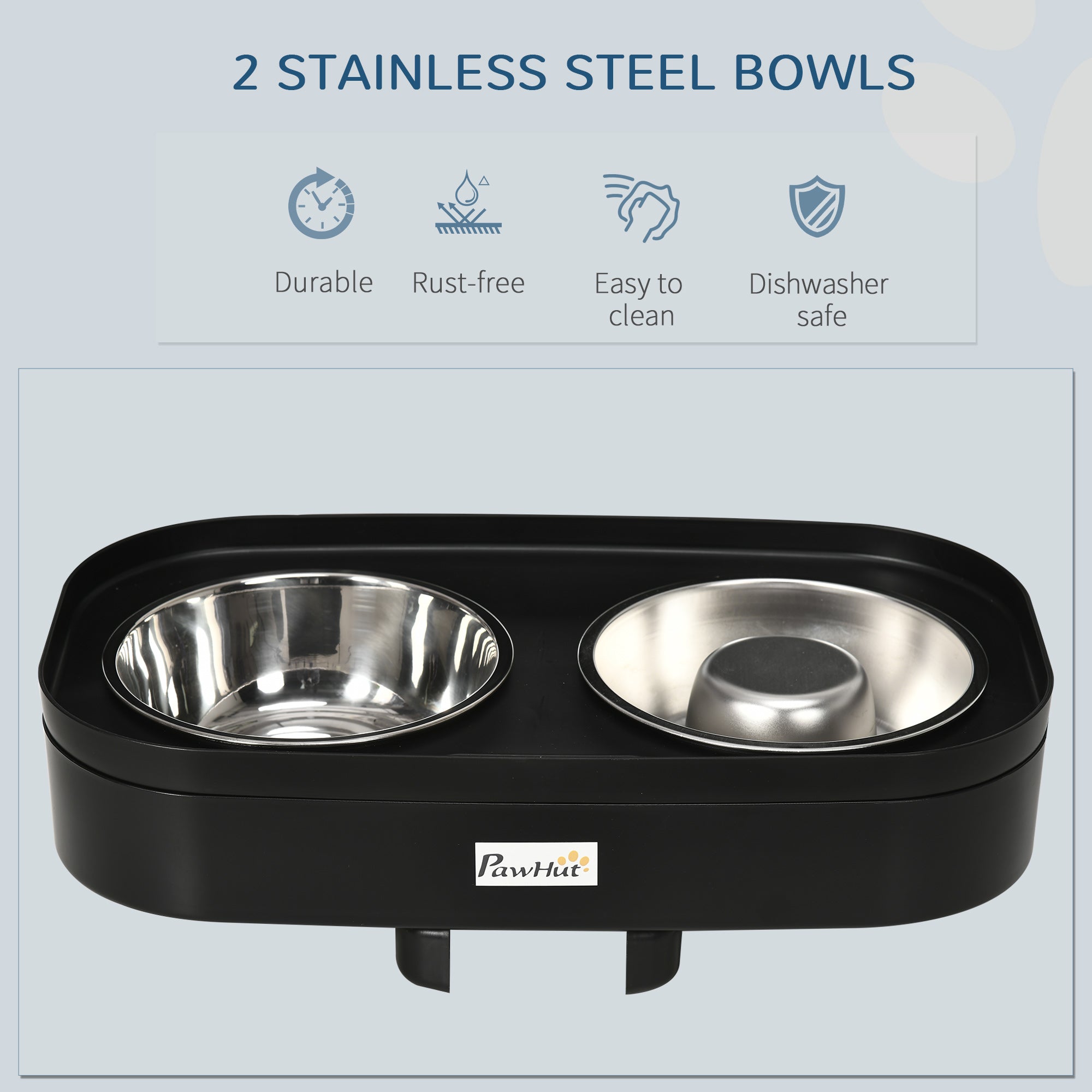 PawHut Pet Feeder, 4 Adjustable Heights Elevated Dog Bowls with Slower Feeder, Stainless Steel Food and Water Bowls, Raised Edge and Food Collection Hole