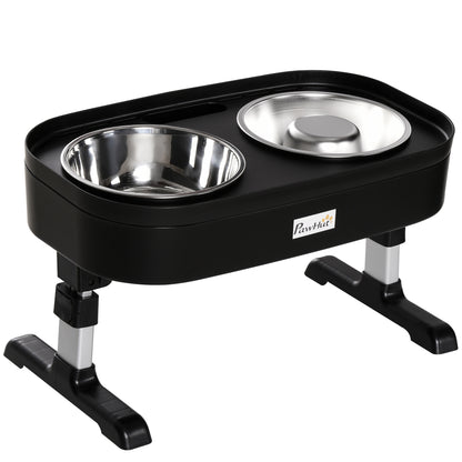 PawHut Pet Feeder, 4 Adjustable Heights Elevated Dog Bowls with Slower Feeder, Stainless Steel Food and Water Bowls, Raised Edge and Food Collection Hole
