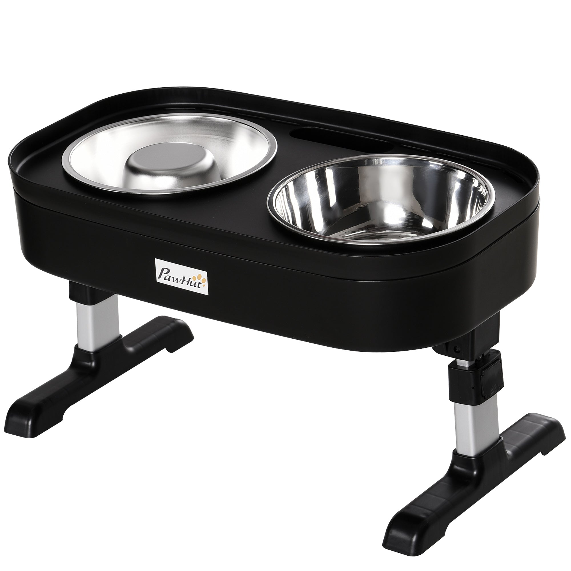 PawHut Pet Feeder, 4 Adjustable Heights Elevated Dog Bowls with Slower Feeder, Stainless Steel Food and Water Bowls, Raised Edge and Food Collection Hole