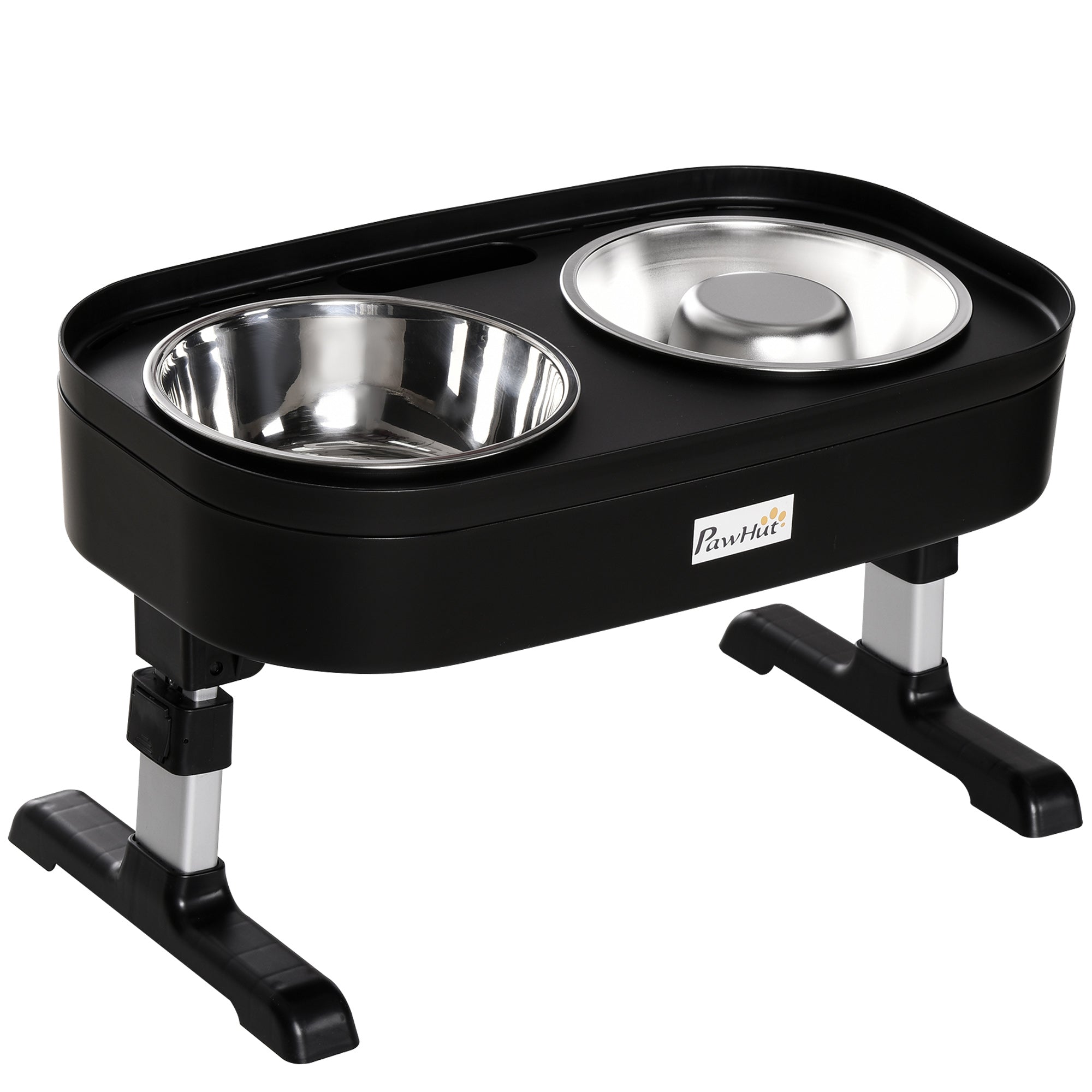 PawHut Pet Feeder, 4 Adjustable Heights Elevated Dog Bowls with Slower Feeder, Stainless Steel Food and Water Bowls, Raised Edge and Food Collection Hole