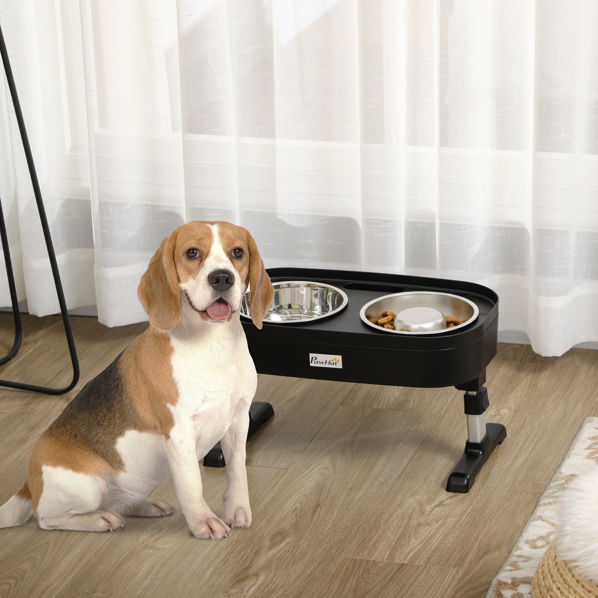 PawHut Pet Feeder, 4 Adjustable Heights Elevated Dog Bowls with Slower Feeder, Stainless Steel Food and Water Bowls, Raised Edge and Food Collection Hole