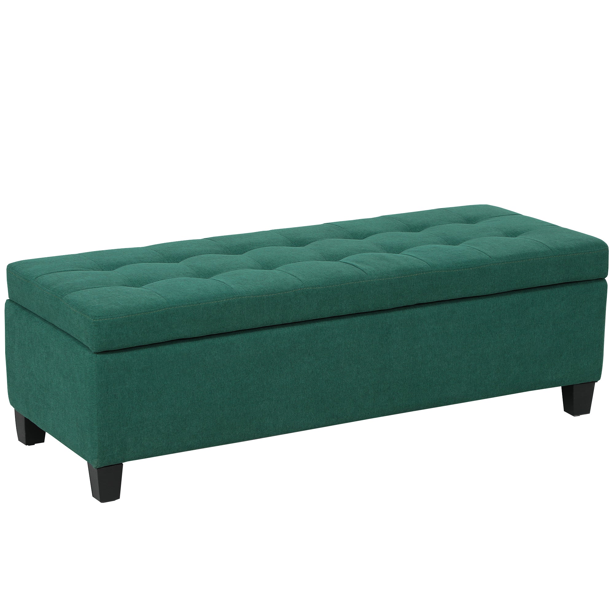 HOMCOM Large 50" Rectangular Storage Ottoman Bench, Tufted Upholstered Linen Fabric Wood Feet Entry Bench, Contemporary Home Decor Dark Green