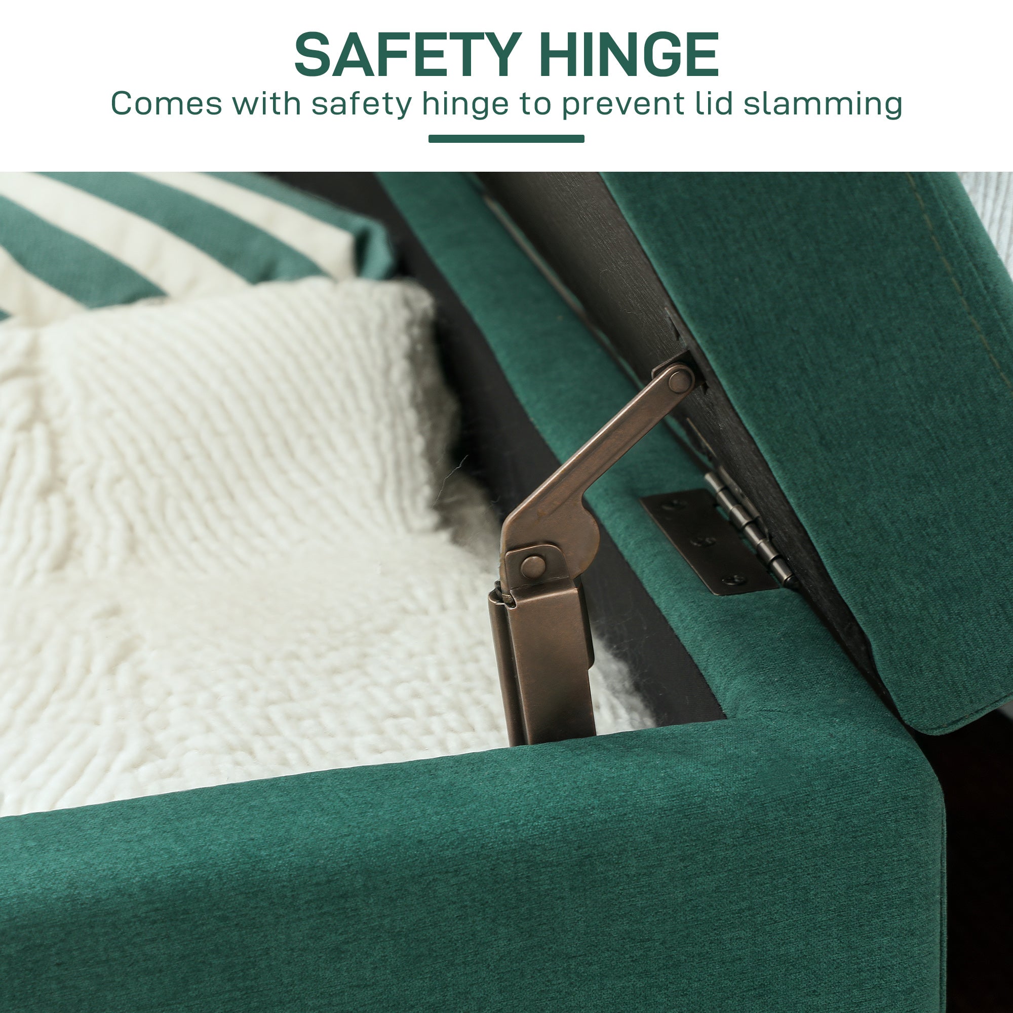 HOMCOM Large 50" Rectangular Storage Ottoman Bench, Tufted Upholstered Linen Fabric Wood Feet Entry Bench, Contemporary Home Decor Dark Green