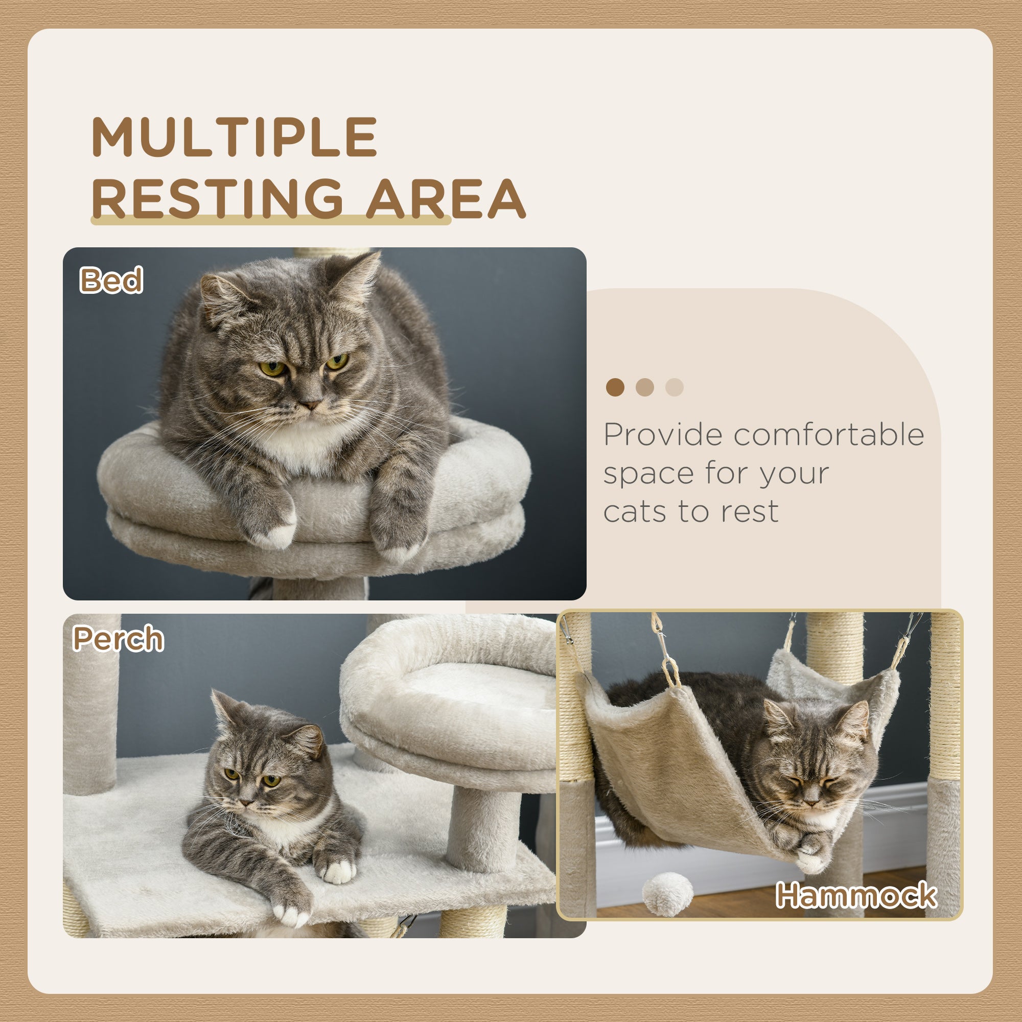 PawHut 57.5" Cat Tree for Indoor Cats with Scratching Posts, Cat Condo with Hammock, Bed, Toys, Grey