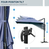 Outsunny 10x10ft Cantilever Umbrella with 4 Adjustable Angle and Rotation, Square Top Market Parasol with Aluminum Pole and Ribs for Backyard Patio Outdoor Area, Blue