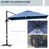 Outsunny 10x10ft Cantilever Umbrella with 4 Adjustable Angle and Rotation, Square Top Market Parasol with Aluminum Pole and Ribs for Backyard Patio Outdoor Area, Blue