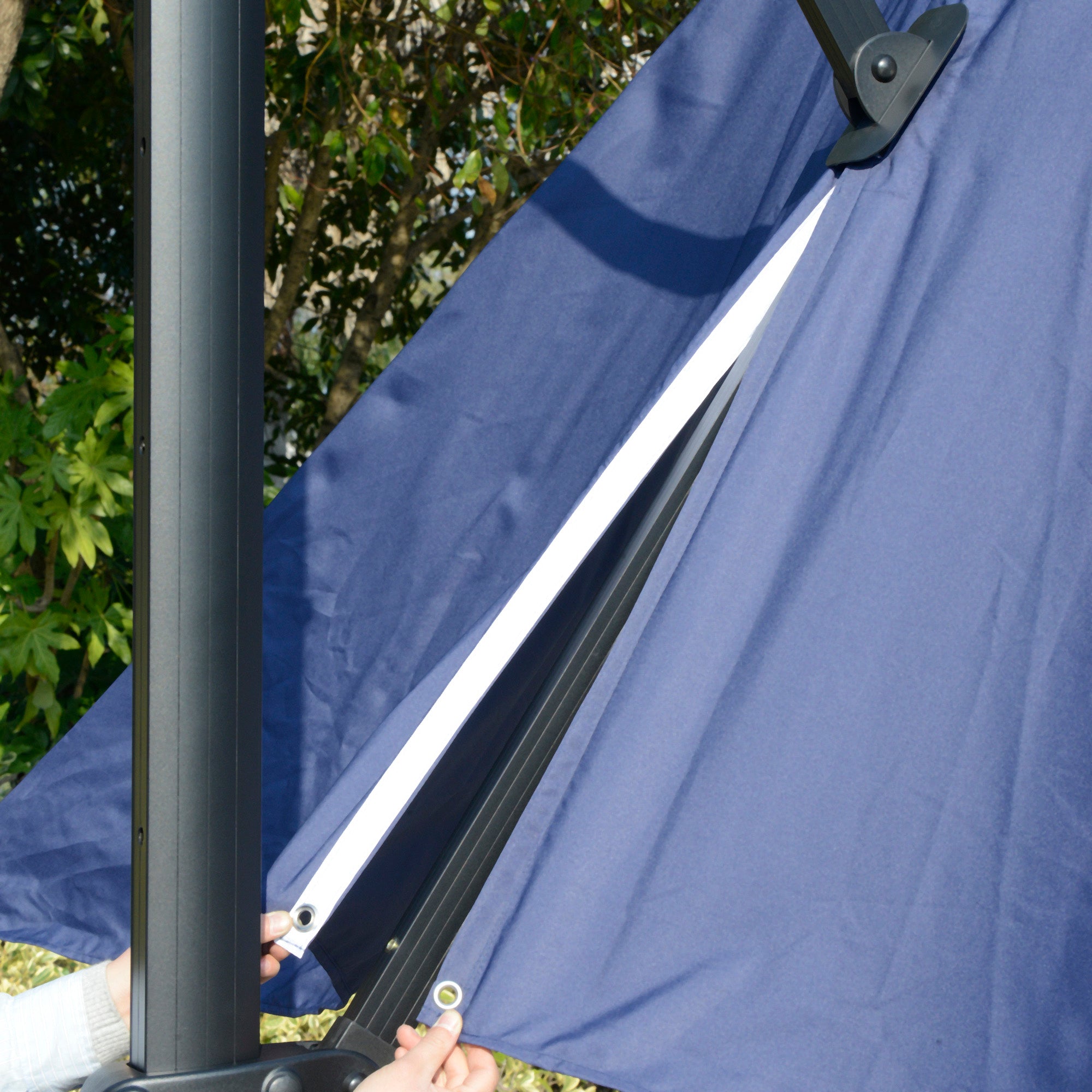 Outsunny 10x10ft Cantilever Umbrella with 4 Adjustable Angle and Rotation, Square Top Market Parasol with Aluminum Pole and Ribs for Backyard Patio Outdoor Area, Blue