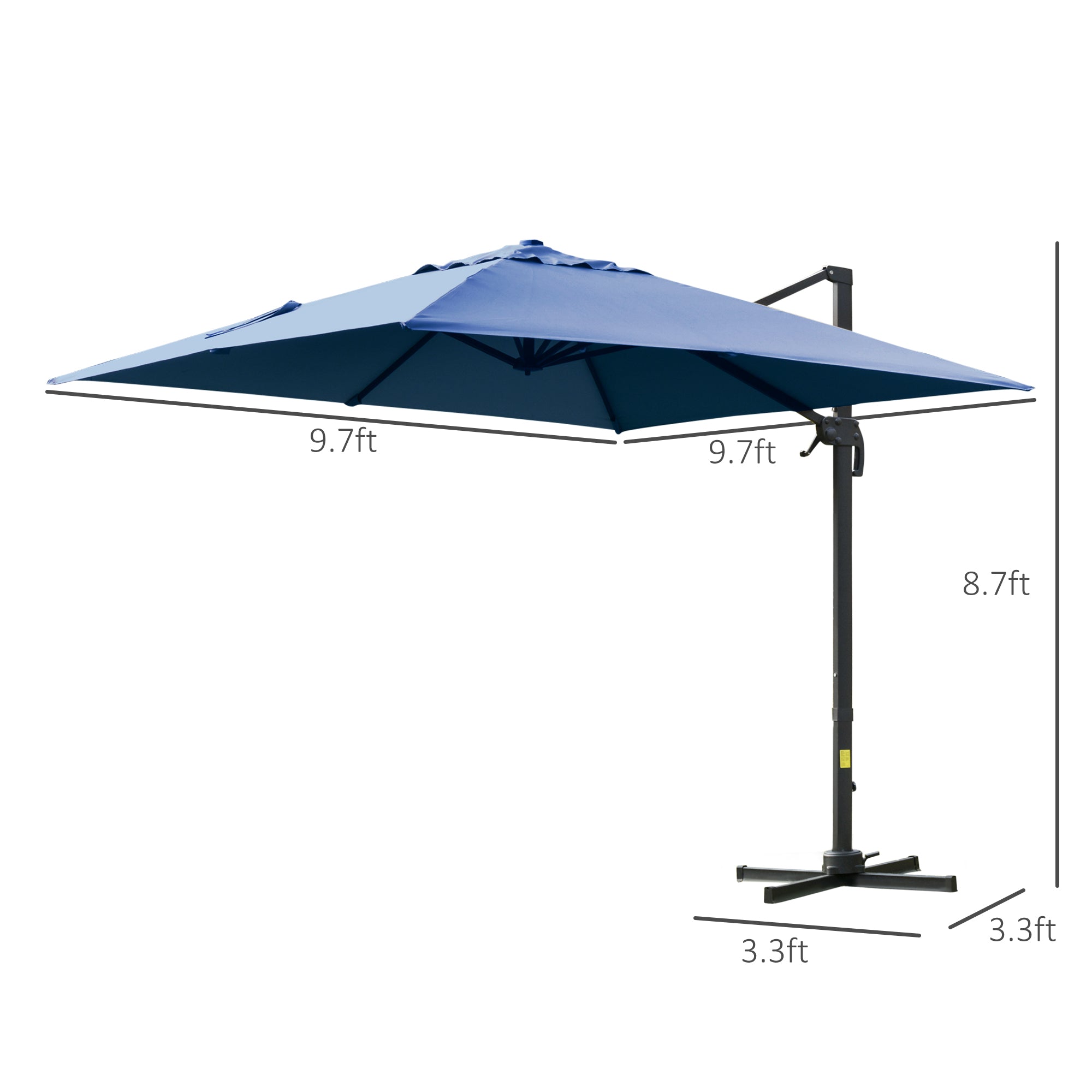 Outsunny 10x10ft Cantilever Umbrella with 4 Adjustable Angle and Rotation, Square Top Market Parasol with Aluminum Pole and Ribs for Backyard Patio Outdoor Area, Blue