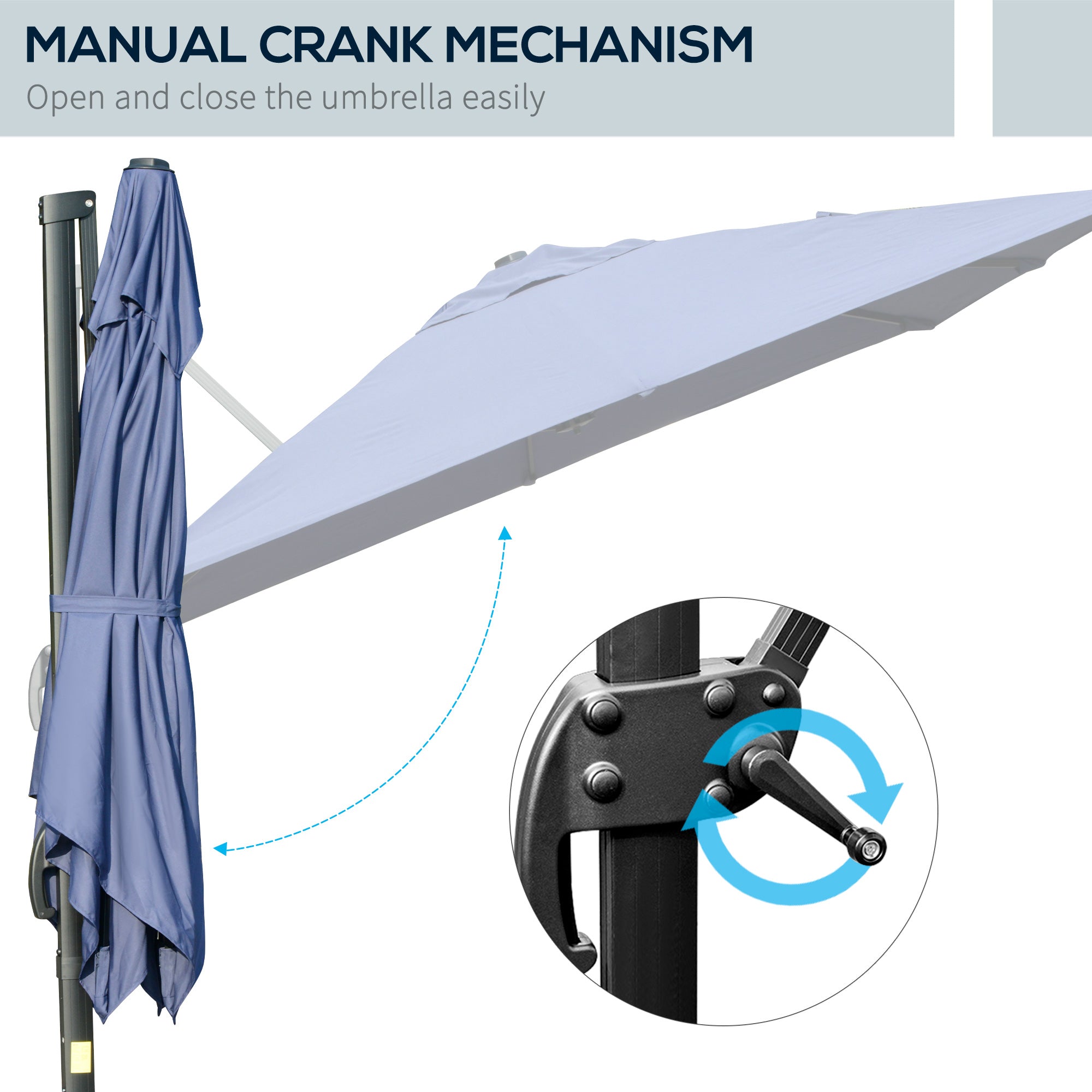 Outsunny 10x10ft Cantilever Umbrella with 4 Adjustable Angle and Rotation, Square Top Market Parasol with Aluminum Pole and Ribs for Backyard Patio Outdoor Area, Blue