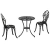 Outsunny 3 Pieces Patio Bistro Set, Outdoor Cast Aluminum Garden Table and Chairs with Umbrella Hole for Balcony, Black