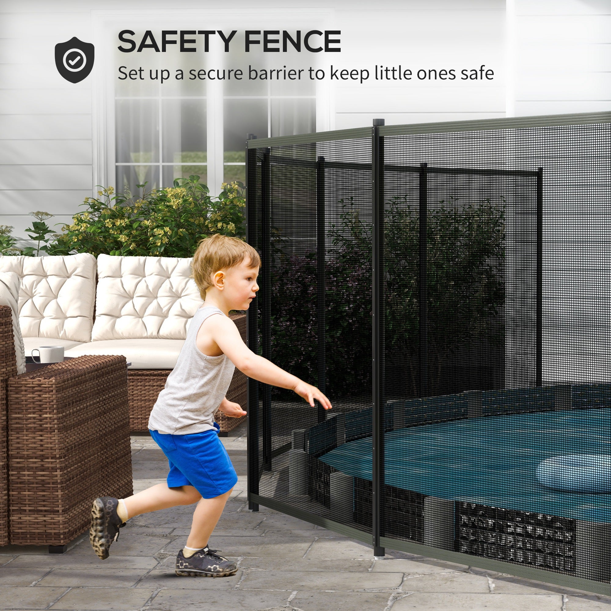 Outsunny 4 Pack Swimming Pool Fence 4' x 12', Aluminium Rustproof Garden Fence Border Animal Barrier, Easy DIY Installation Mesh Pool Fencing, Black
