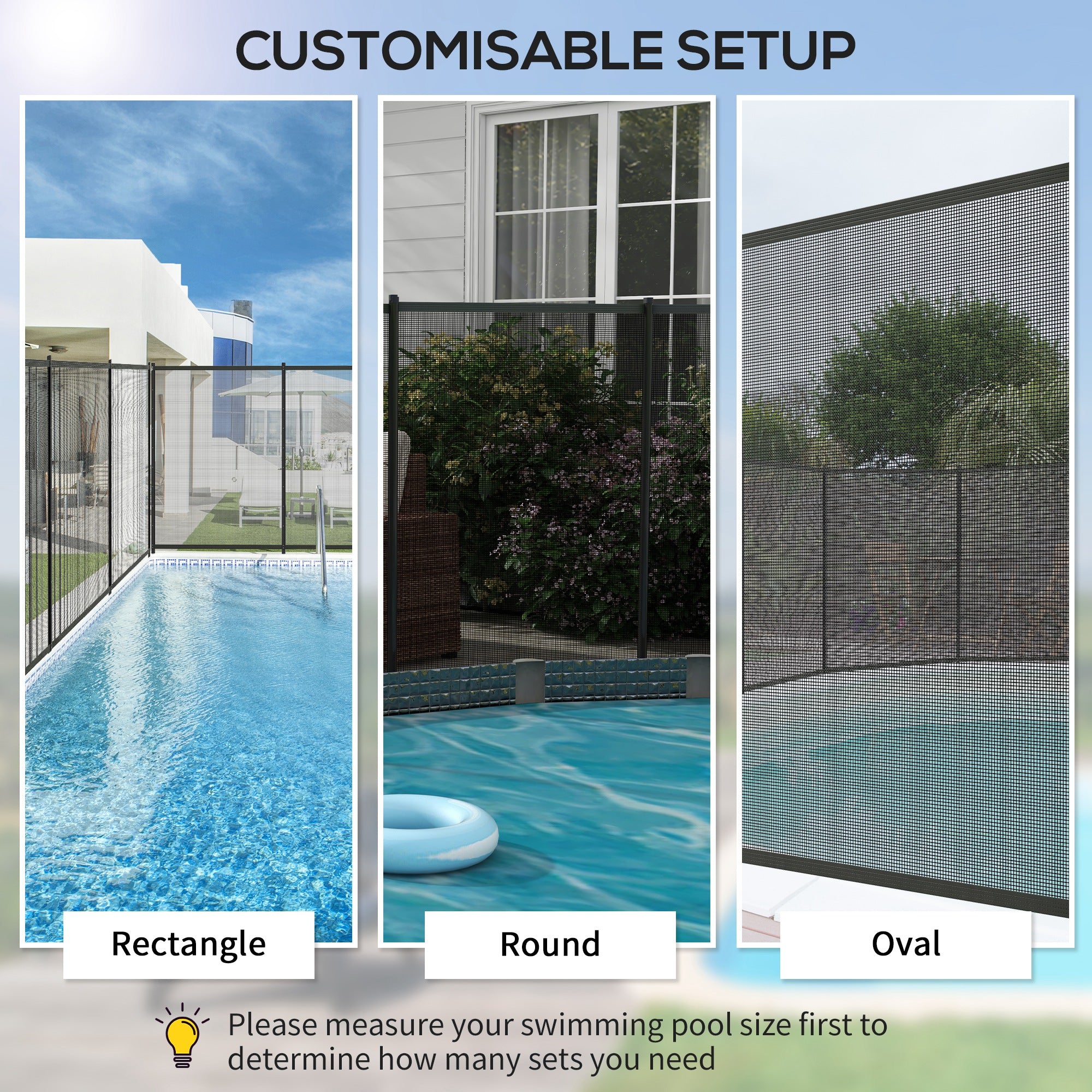 Outsunny 4 Pack Swimming Pool Fence 4' x 12', Aluminium Rustproof Garden Fence Border Animal Barrier, Easy DIY Installation Mesh Pool Fencing, Black