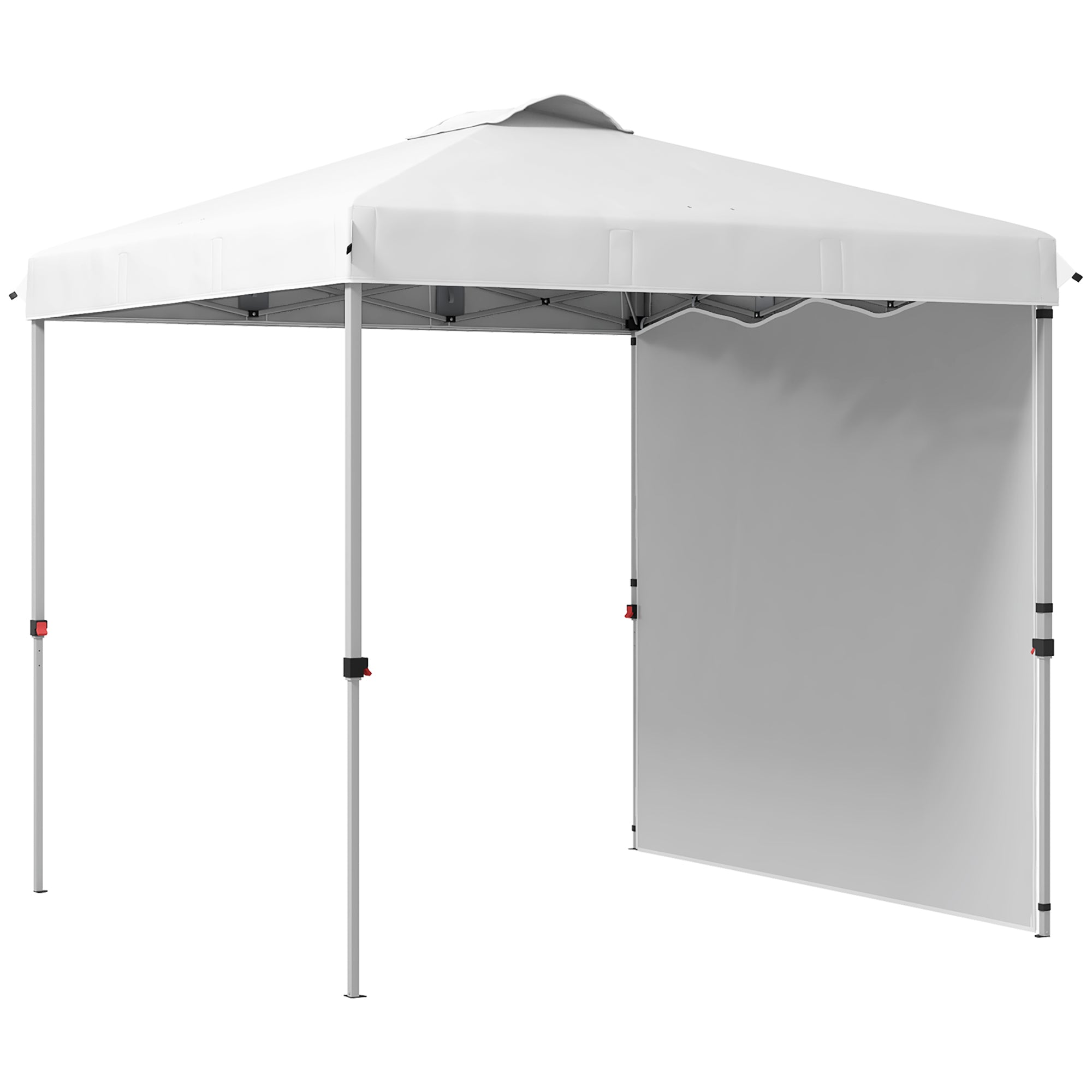 Outsunny 8 x 8FT Pop Up Canopy Tent with 1 Sidewall, Carry Bag, 4 Sand Bags, Height Adjustable Instant Shelter for Outdoor, Garden, Patio, White
