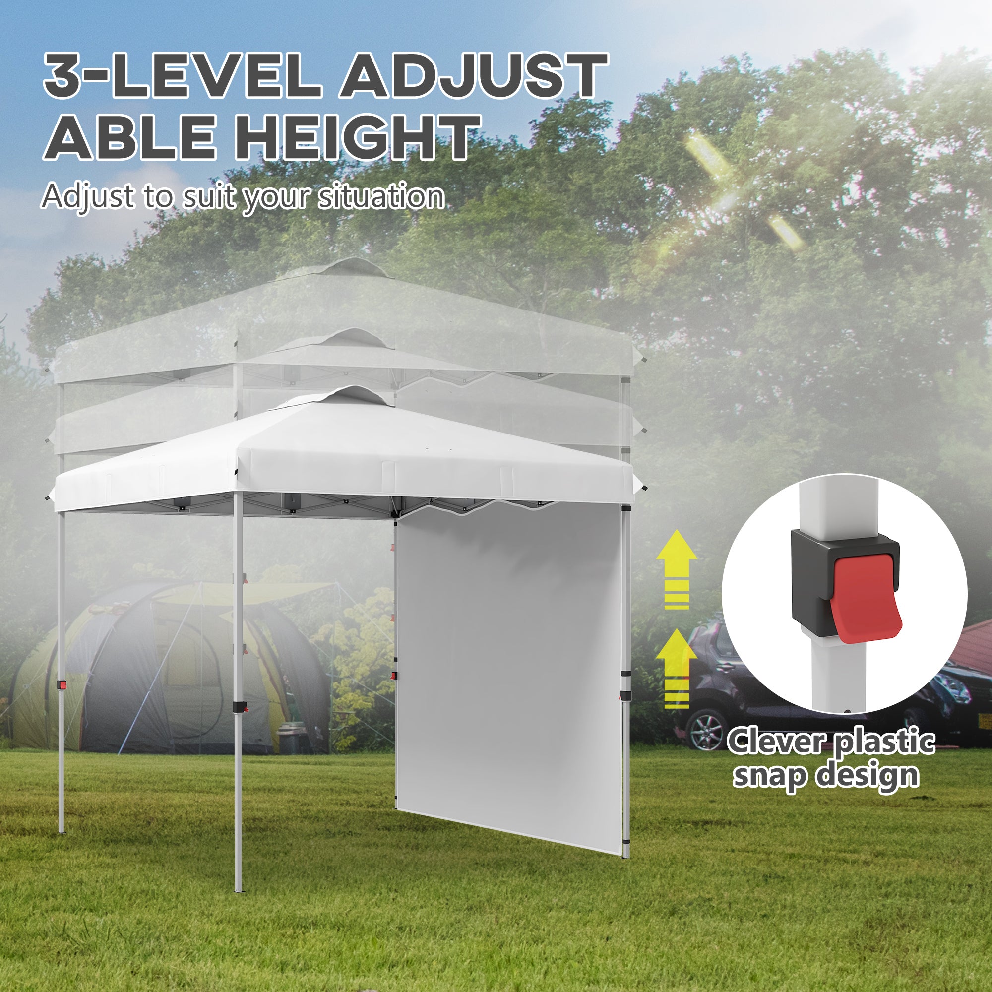 Outsunny 8 x 8FT Pop Up Canopy Tent with 1 Sidewall, Carry Bag, 4 Sand Bags, Height Adjustable Instant Shelter for Outdoor, Garden, Patio, White