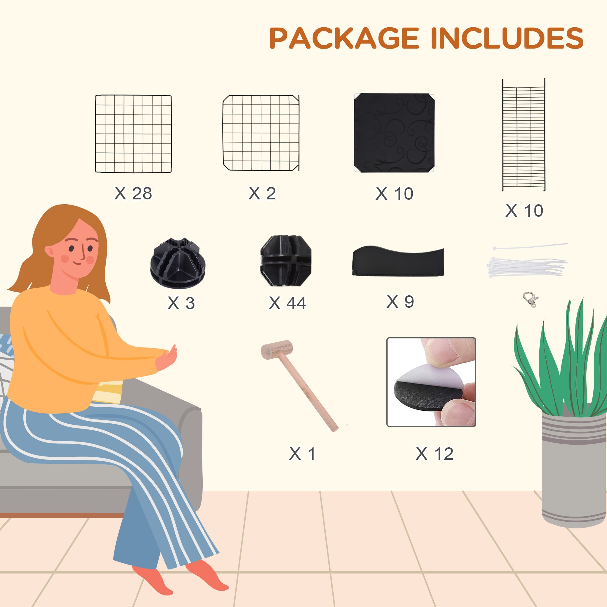 PawHut 40 Panels Small Animal Cage, Pet Playpen with Doors, Kitten Cage, Portable Metal Wire Yard for Rabbits Indoor Use, 41" x 28" x 46"