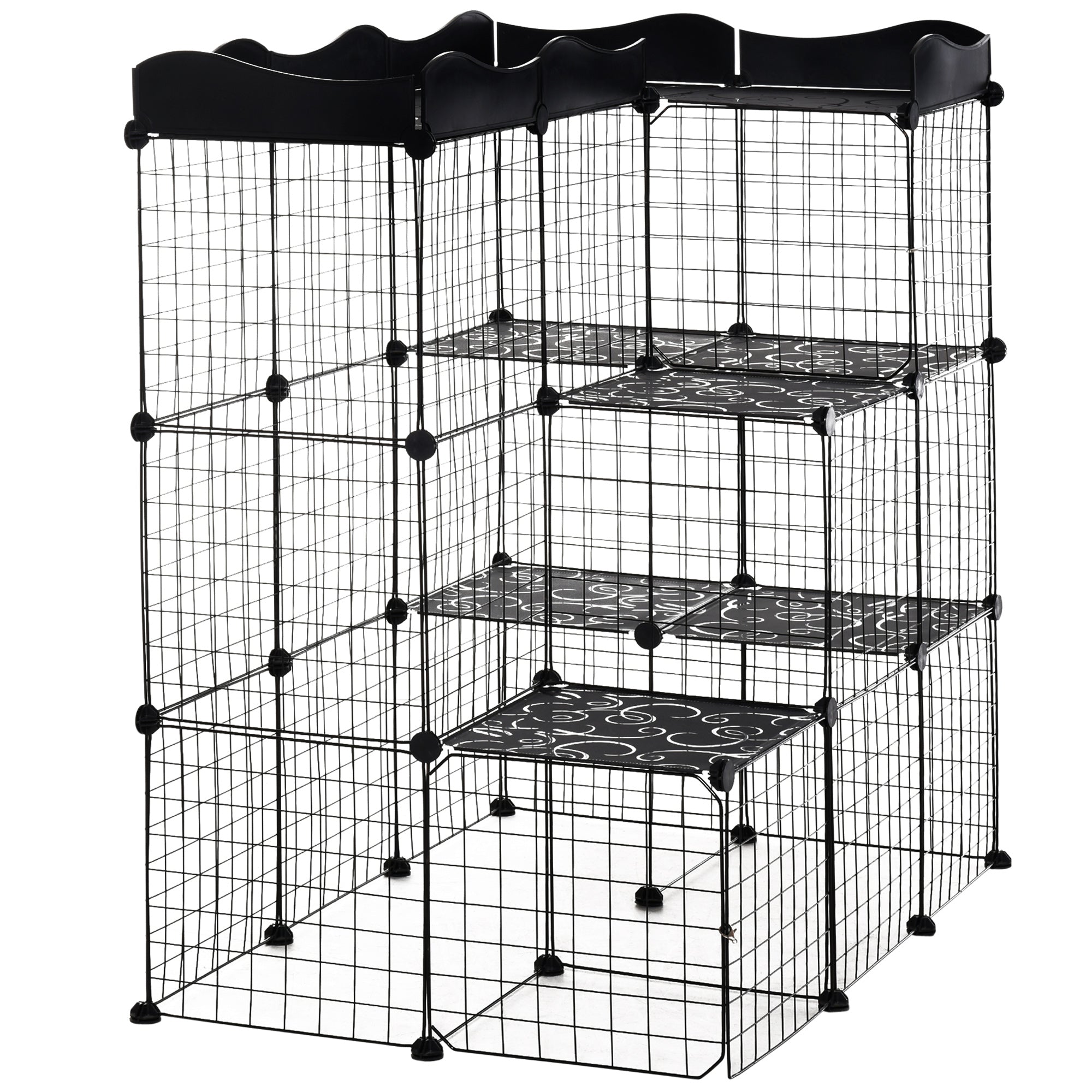 PawHut 34 Panels Pet Playpen, Small Animal Playpen with Doors, Ferret Cage, Portable Metal Wire Yard for Kittens, 41" x 27.5" x 46"