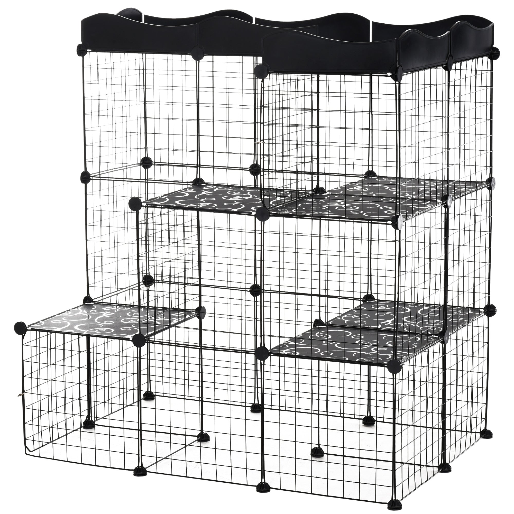 PawHut 34 Panels Pet Playpen, Small Animal Playpen with Doors, Ferret Cage, Portable Metal Wire Yard for Kittens, 41" x 27.5" x 46"