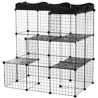 PawHut 34 Panels Pet Playpen, Small Animal Playpen with Doors, Ferret Cage, Portable Metal Wire Yard for Kittens, 41" x 27.5" x 46"