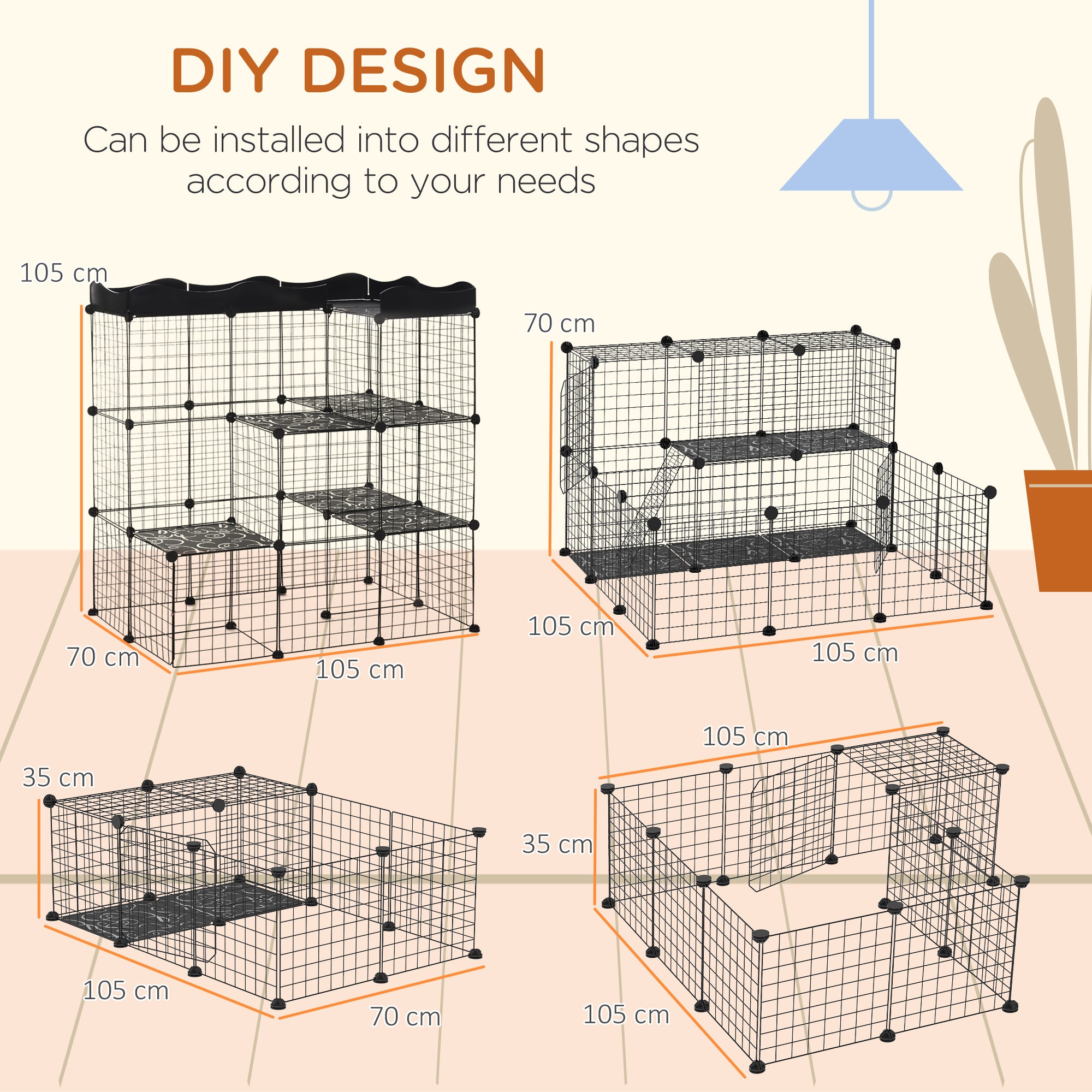 PawHut 34 Panels Pet Playpen, Small Animal Playpen with Doors, Ferret Cage, Portable Metal Wire Yard for Kittens, 41" x 27.5" x 46"