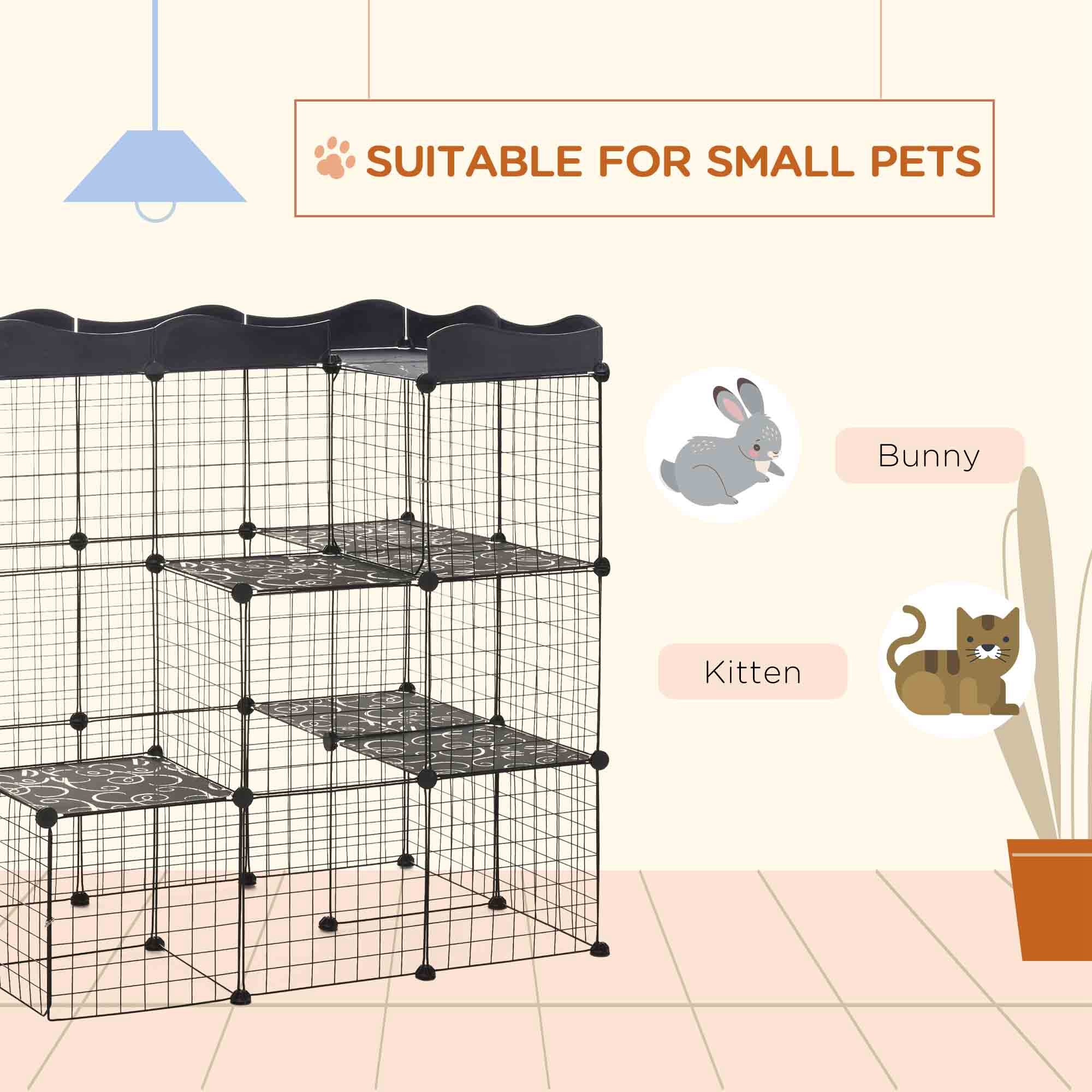 PawHut 40 Panels Small Animal Cage, Pet Playpen with Doors, Kitten Cage, Portable Metal Wire Yard for Rabbits Indoor Use, 41" x 28" x 46"