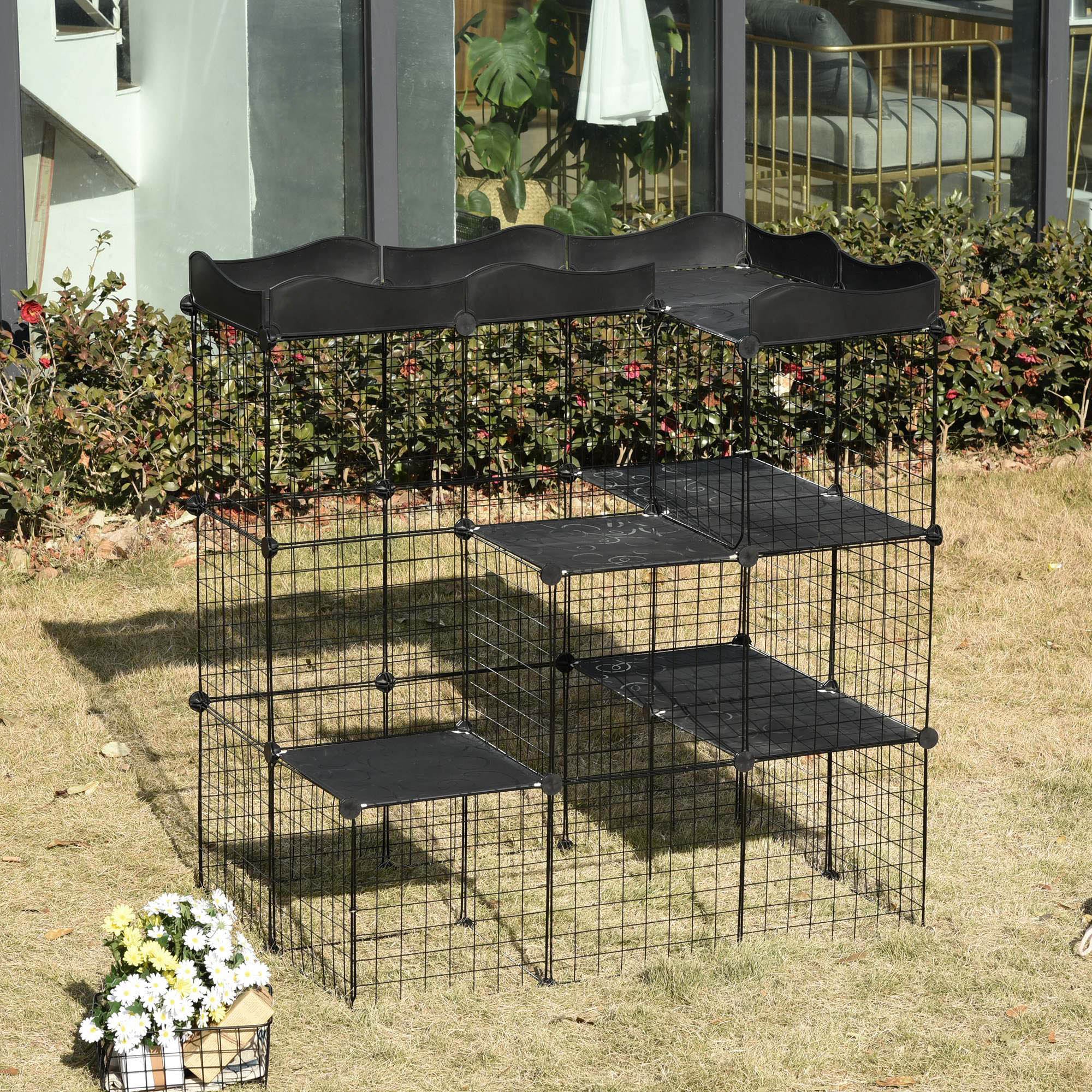 PawHut 40 Panels Small Animal Cage, Pet Playpen with Doors, Kitten Cage, Portable Metal Wire Yard for Rabbits Indoor Use, 41" x 28" x 46"